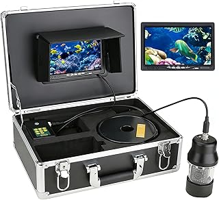Fischfinder, 7 Zoll HD Unterwasserkamera, wasserdichte Angelkamera mit 360-Grad-Drehung, 20M klare Sicht, LCD-Monitor und 38 LED-Leuchten