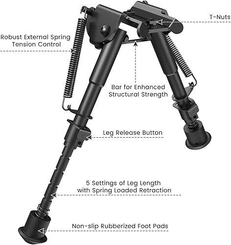 Miniatura 2 de Feyachi B13 Tactical M Lock Bipod de 6-9 pulgadas Bípode de rifle ligero que se fija directamente al sistema de bloqueo M para caza y tiro