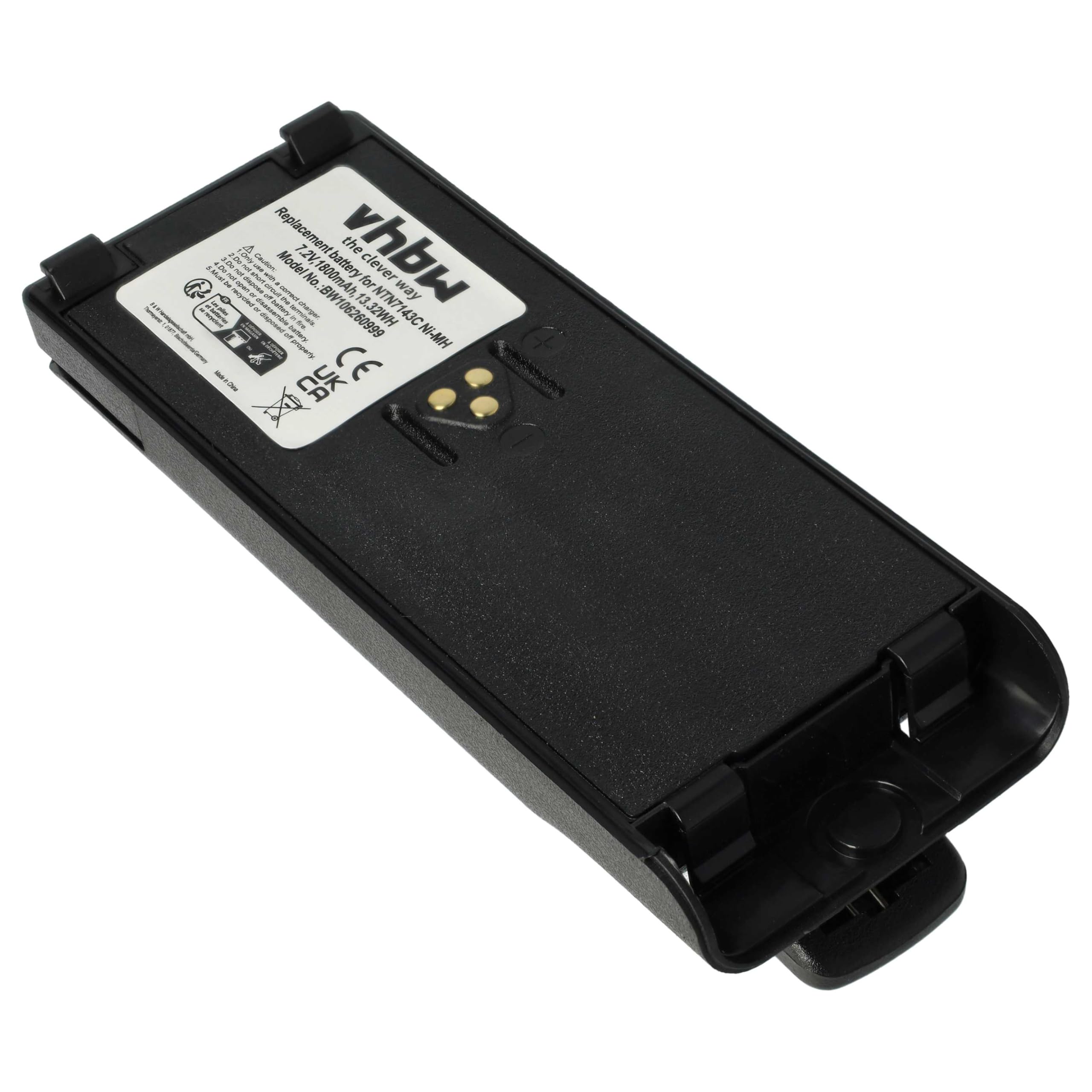 vhbw NI-MH akumulator 1800 mAh (7,5 V) do krótkofalówki Motorola MTS2000, MTS2010, MTS2013, MT2100, HAT1000, HT1000, Radius GP900, GP1200 jak NTN7143C, NTN7144C.
