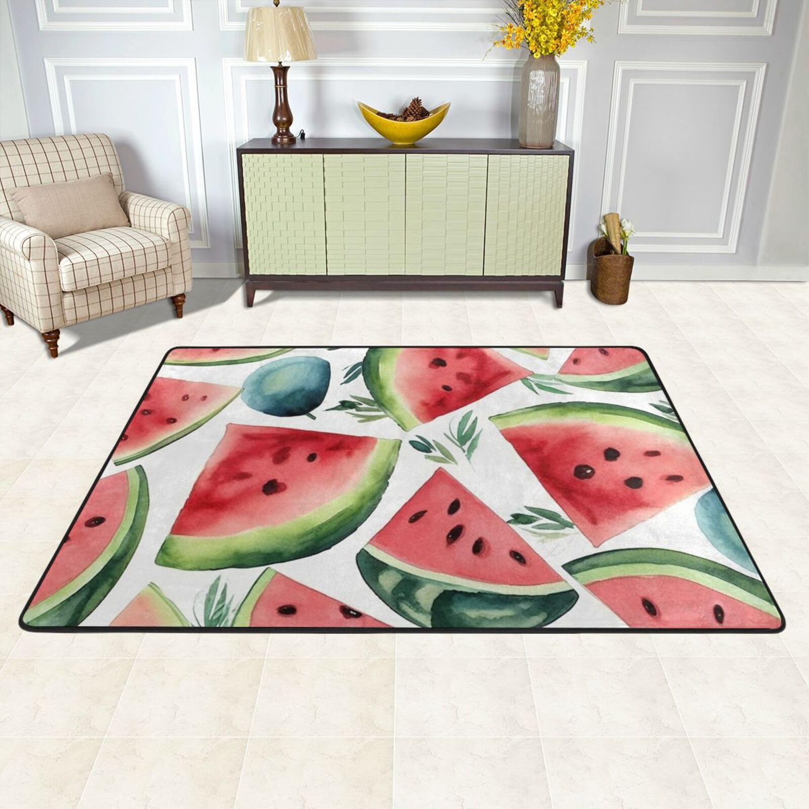 Tapis de sol absorbant 183x122 cm lavable en machine motif pastèque