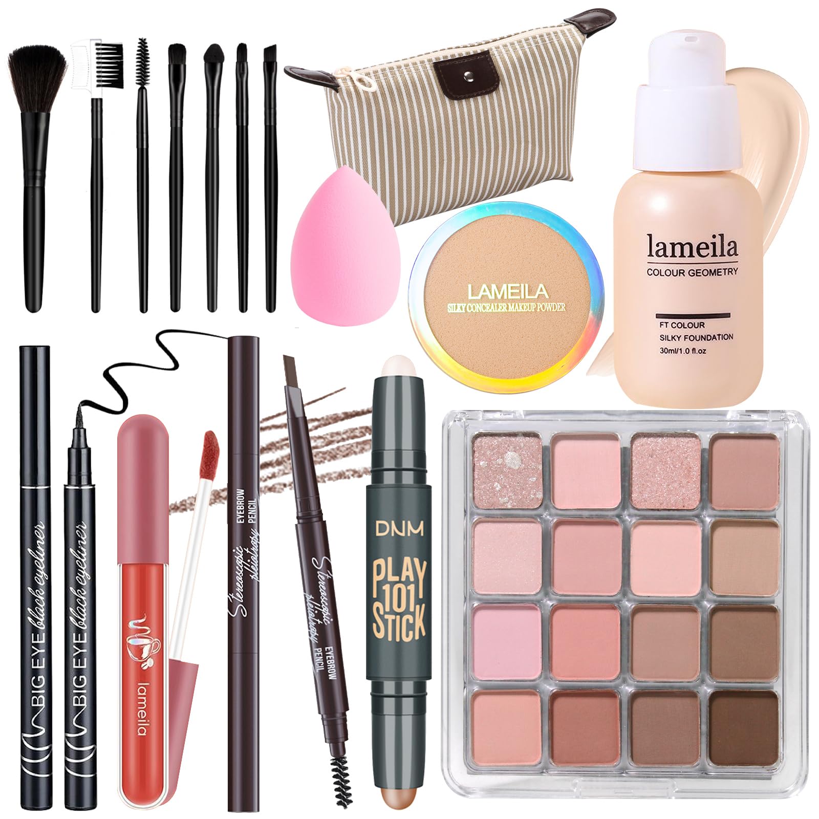 YBUETE Makeup Set Full Kit for Girls Teens Women, Makeup Present Set, Includes Eyeshadow, Foundation, Blusher, Eyebrow Pencil, Mascara, Eyeliner,