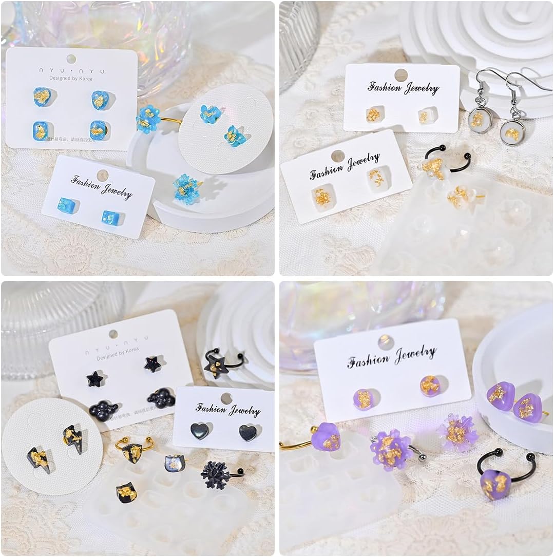 Stud Earrings Resin Mold 106 Pcs Jewelry Silicone Molds with Earring Backs Mini Gem Jewelry Making Kit Epoxy Resin Casting Mold for DIY Ear Stud Pendant Crafting