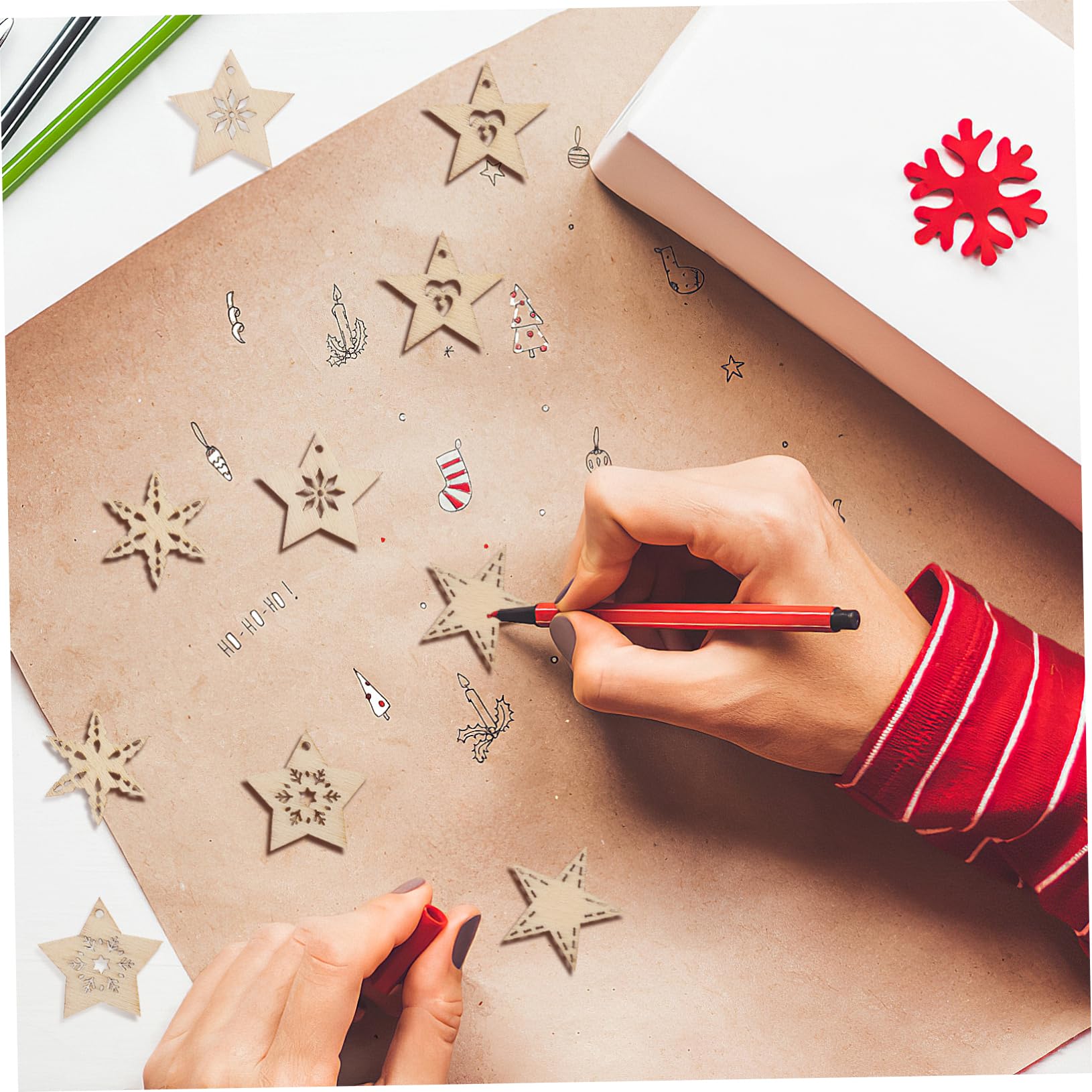 ARTIBETTER 100 pezzi Decorazioni Natalizie Legno Forma Stella Cinque Punte Fai da Te per e Decorazioni Naturale Liscio e Sicuro Accessori Artigianali per Addobbi Festivi