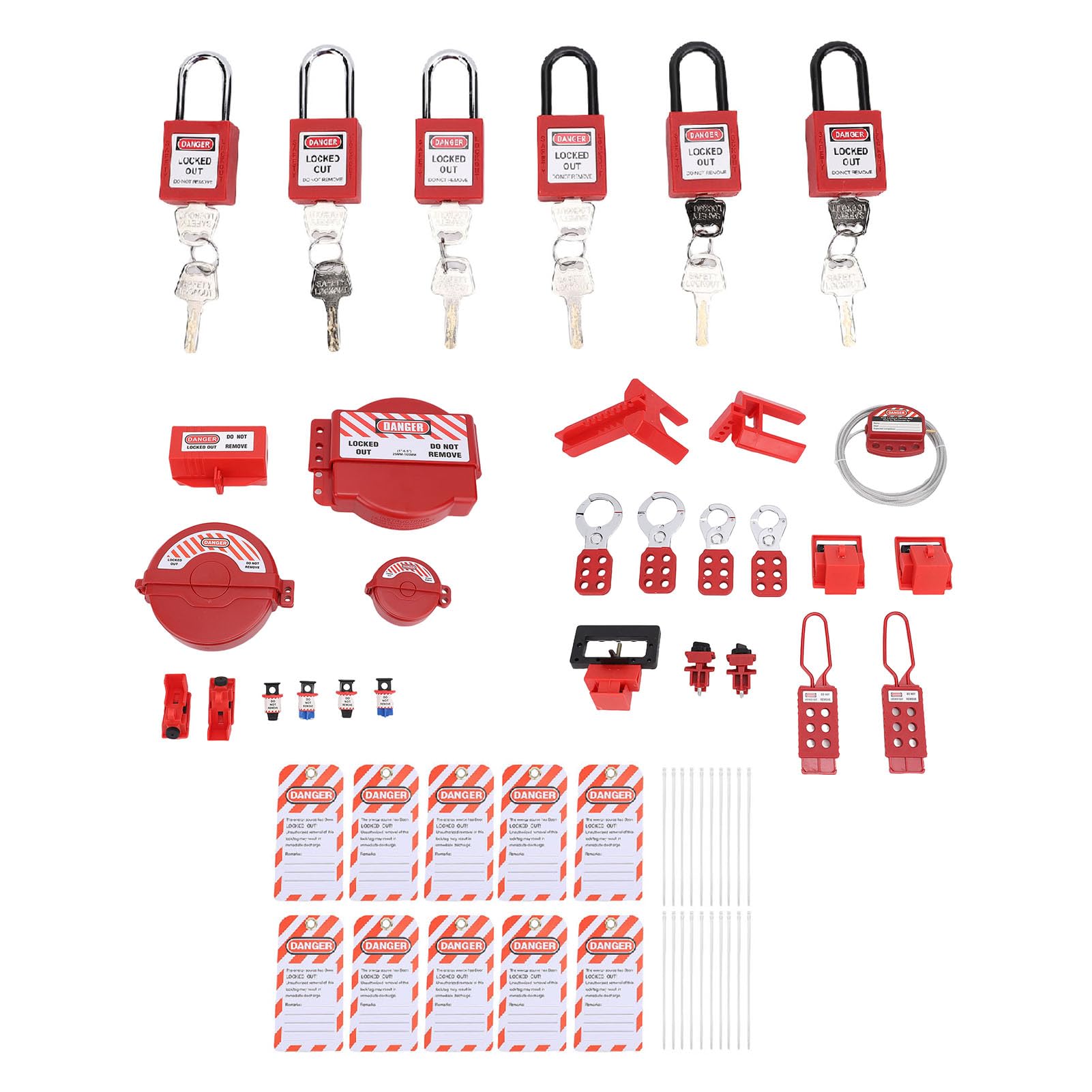 RiToEasysports Kit de bloqueo con caja de herramientas, kit de candados de seguridad industrial para mantenimiento de aparatos eléctricos, abrazadera y cierres universales con