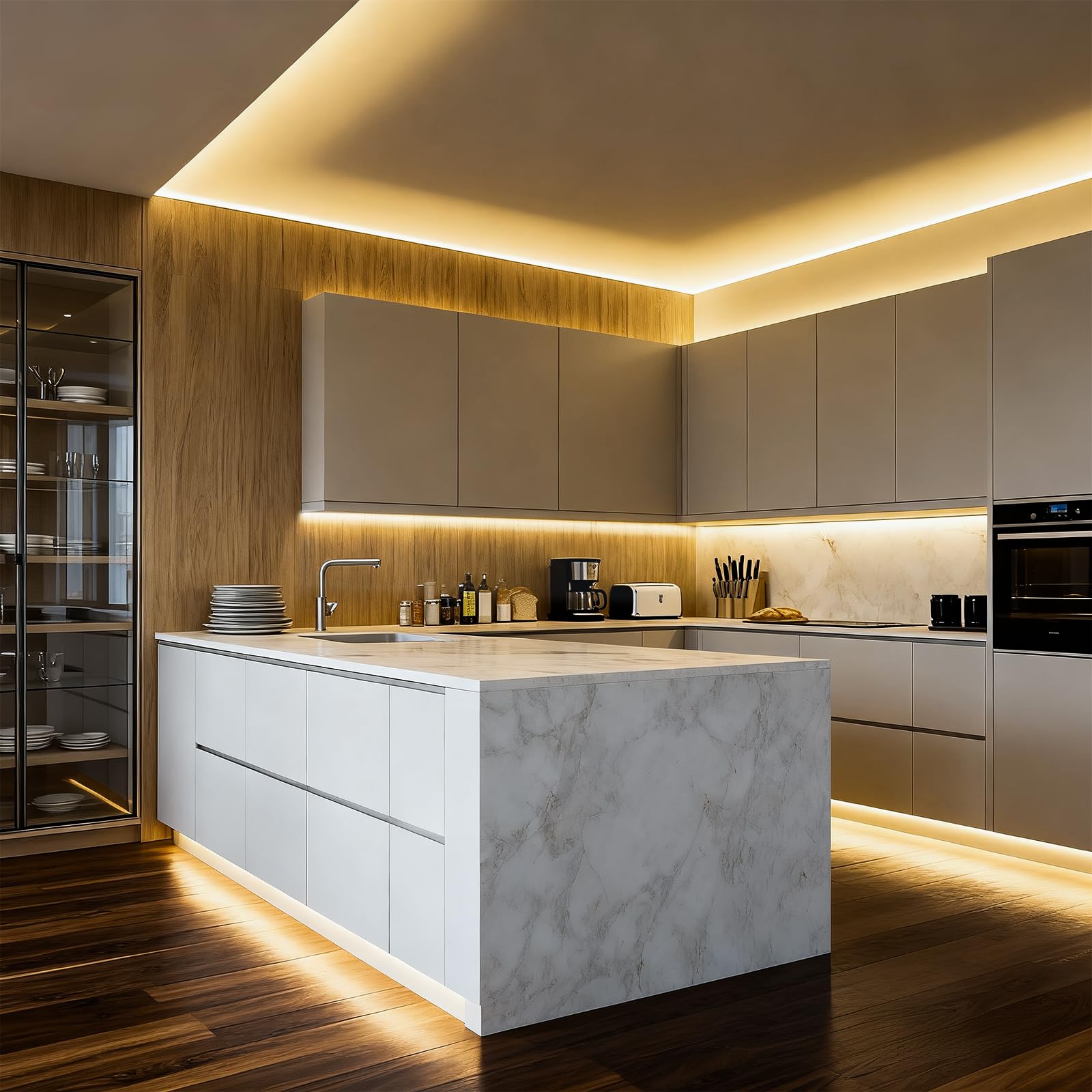GZBtech 230V COB LED Streifen 5m 3000K warmweiß, CRI90+ selbstklebend silikon Lichtband, 1000lm/m Aussenbereich strip light für TV Hintergrundbeleuchtung schrank beleuchtung Schlafzimmer, CE-Listed