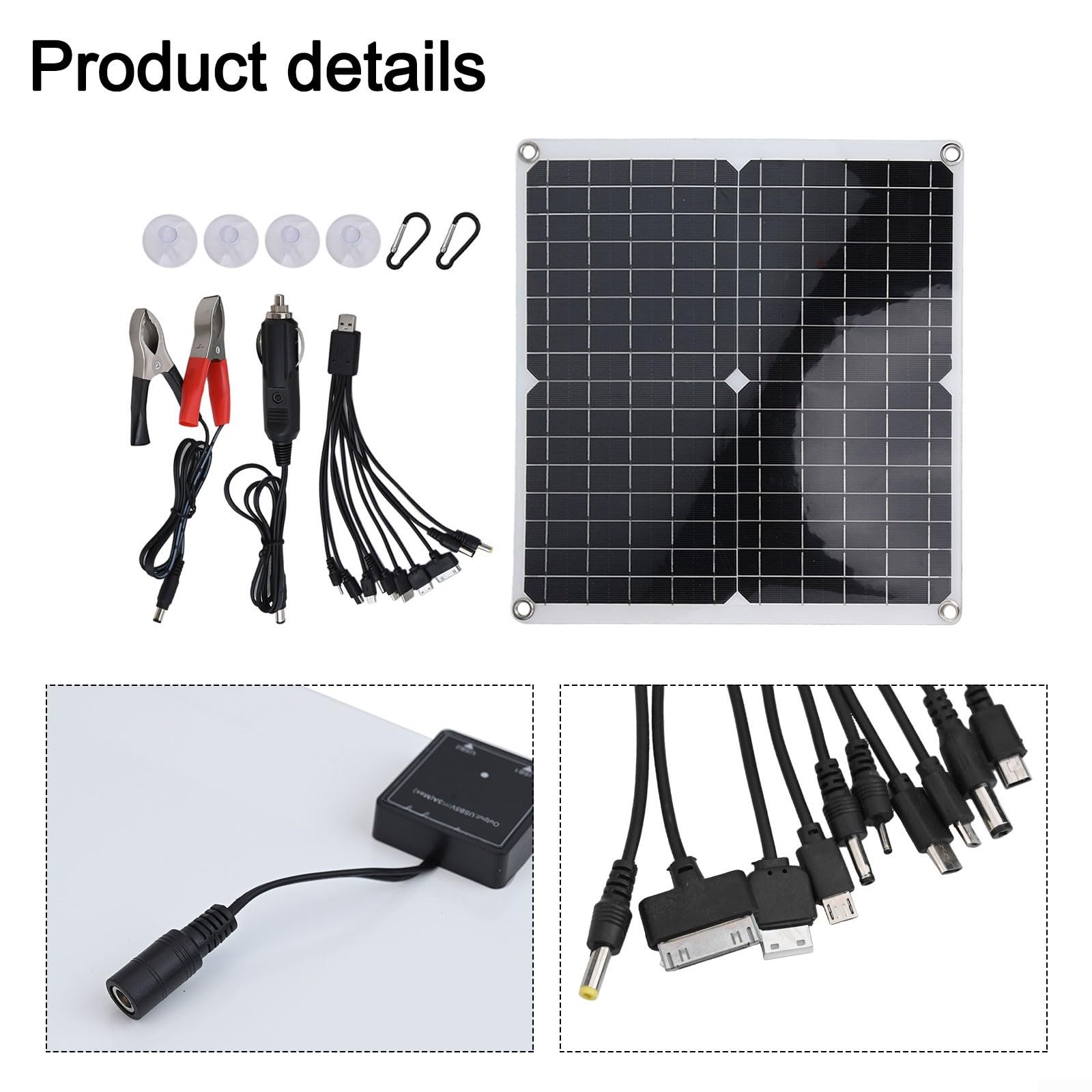 Kit caricatore solare portatile da 50 W per sistemi a 12 Volt, adatto per camper e barche con cavi di ricarica multifunzione