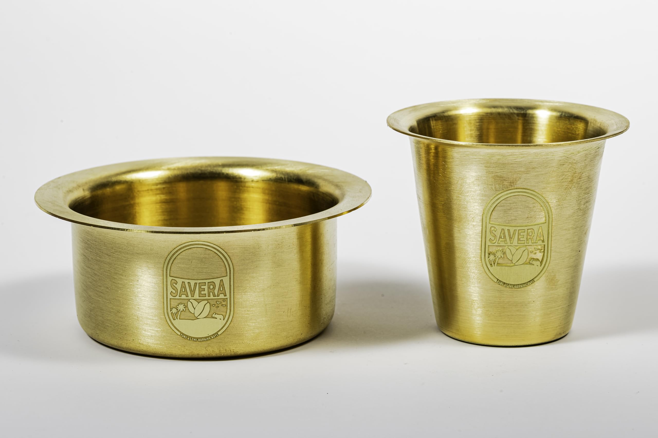 Savera Brass Dabara Tumbler Set for Authentic South Indian Filter Coffee | Traditional Indian Coffee Cup and Serving Plate | Madrasi Kappi Brass Coffee Cup