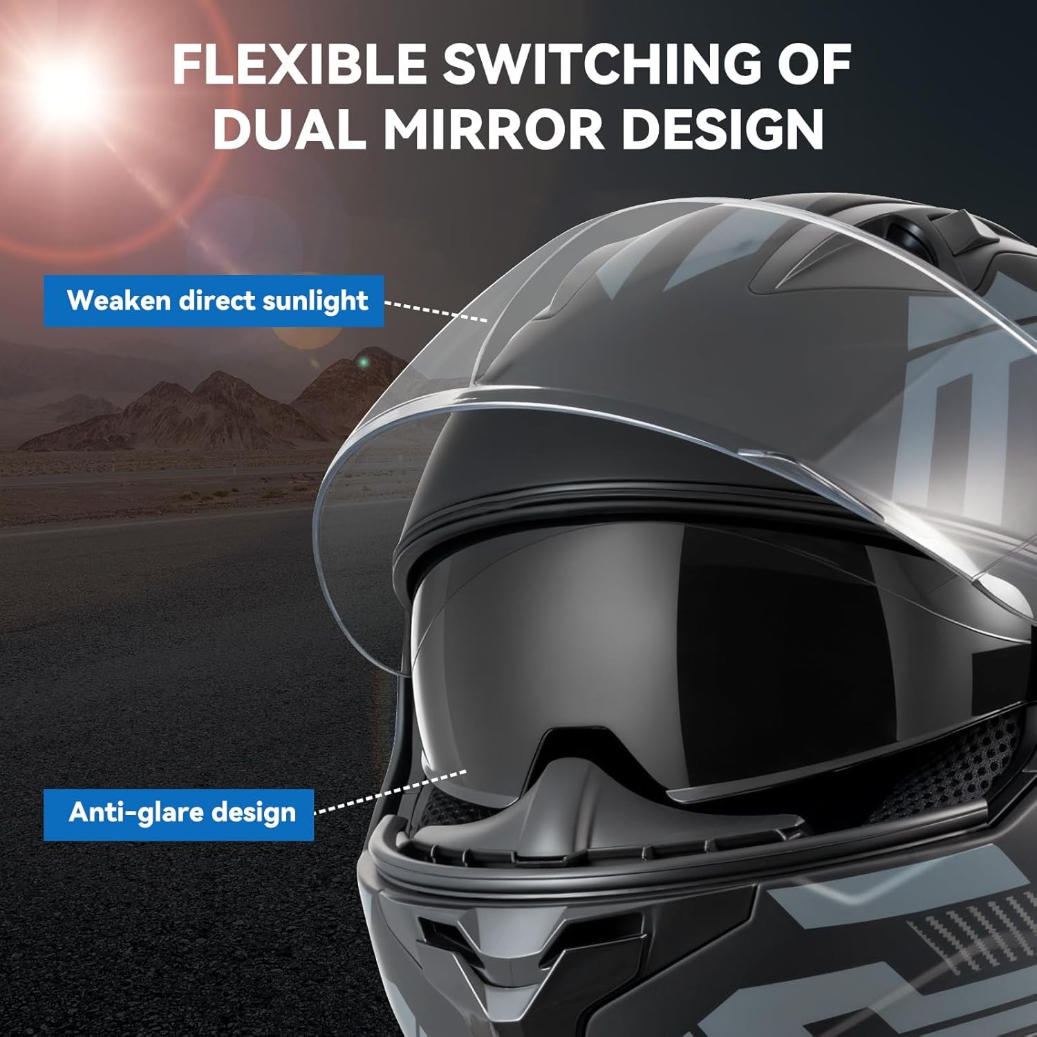 DOT Approved Full Face Modular Flip-Up Dual Visor Motorcycle Helmet for Adult Men Women, Lightweight ABS Shell & Ventilated, Street Bike ATV