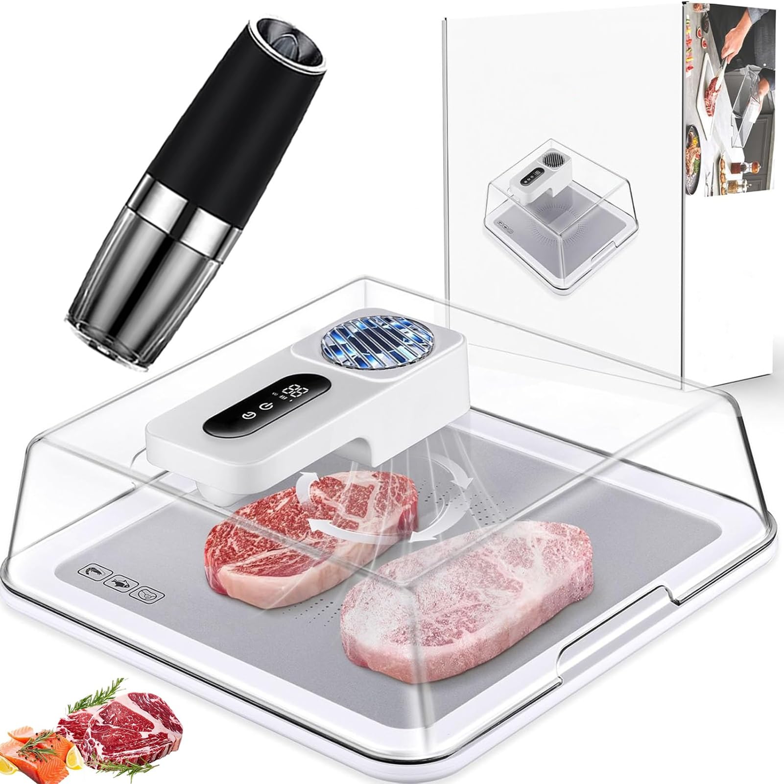 FHRKA Automatic Defrosting Tray,Electric Thawing Board,10 Minutes Meat Thawing Tray for Frozen Meat with Airflow Technology (White)