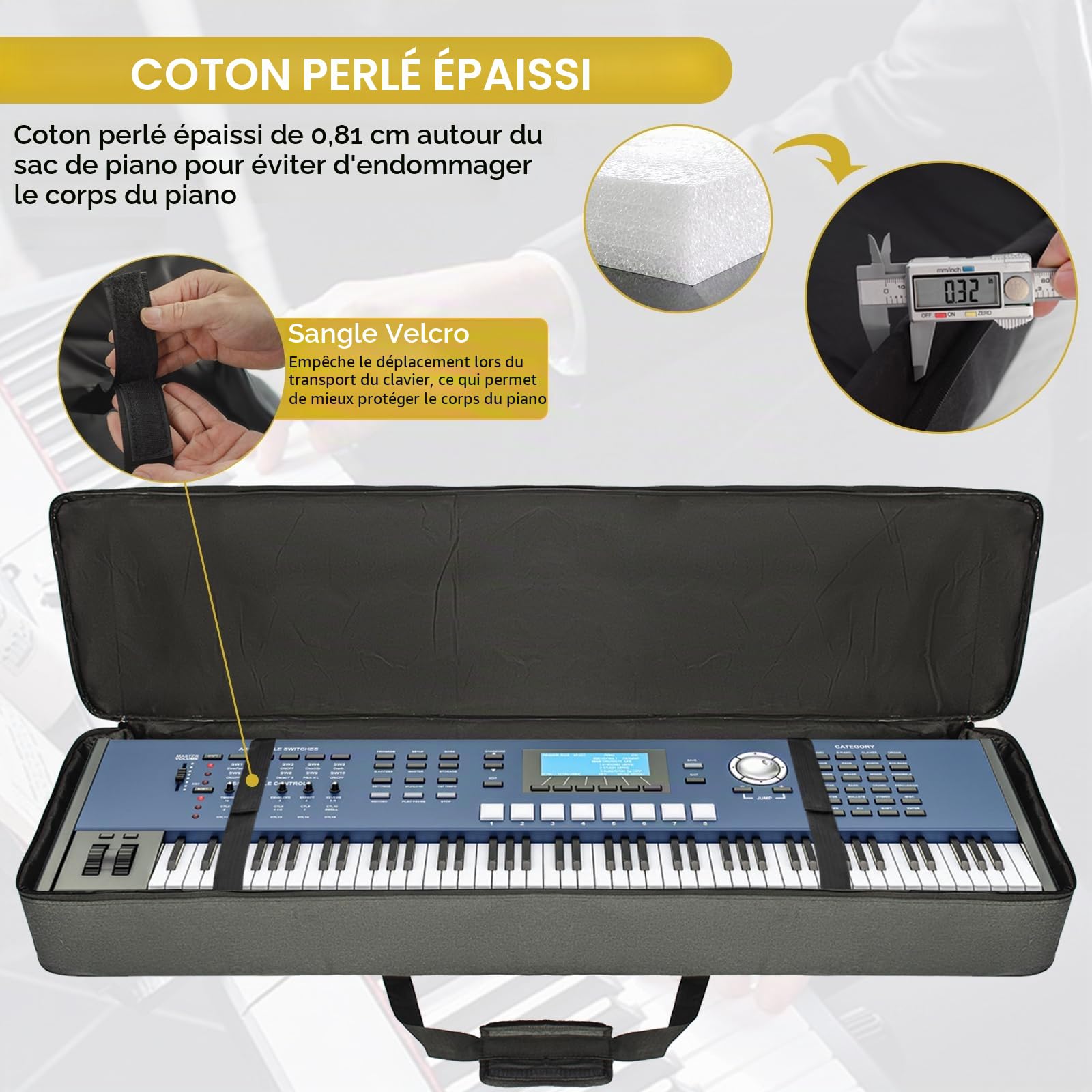 AKOZLIN Sac de transport universel étanche Oxford épais pour clavier portable et piano électrique - Rembourrage perle de 10 mm, 88 touches, Longueur : 137,9 cm