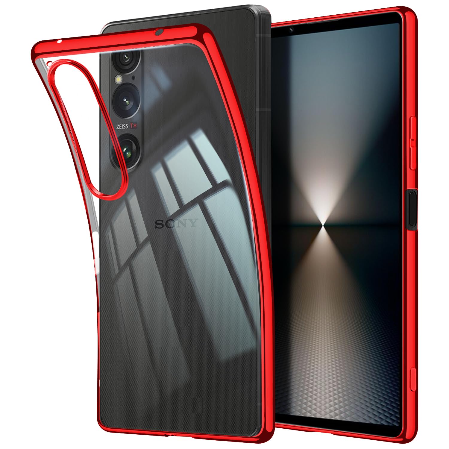 Xperia 1 VI Case, Clear SO-51E Cover, Smartphone Case, Lightweight, Transparent, Shockproof, Slim, TPU, Thin, Anti-Scratch, Red, Plated with Strap Hole, Sony Xperia 1 VI Case, Red