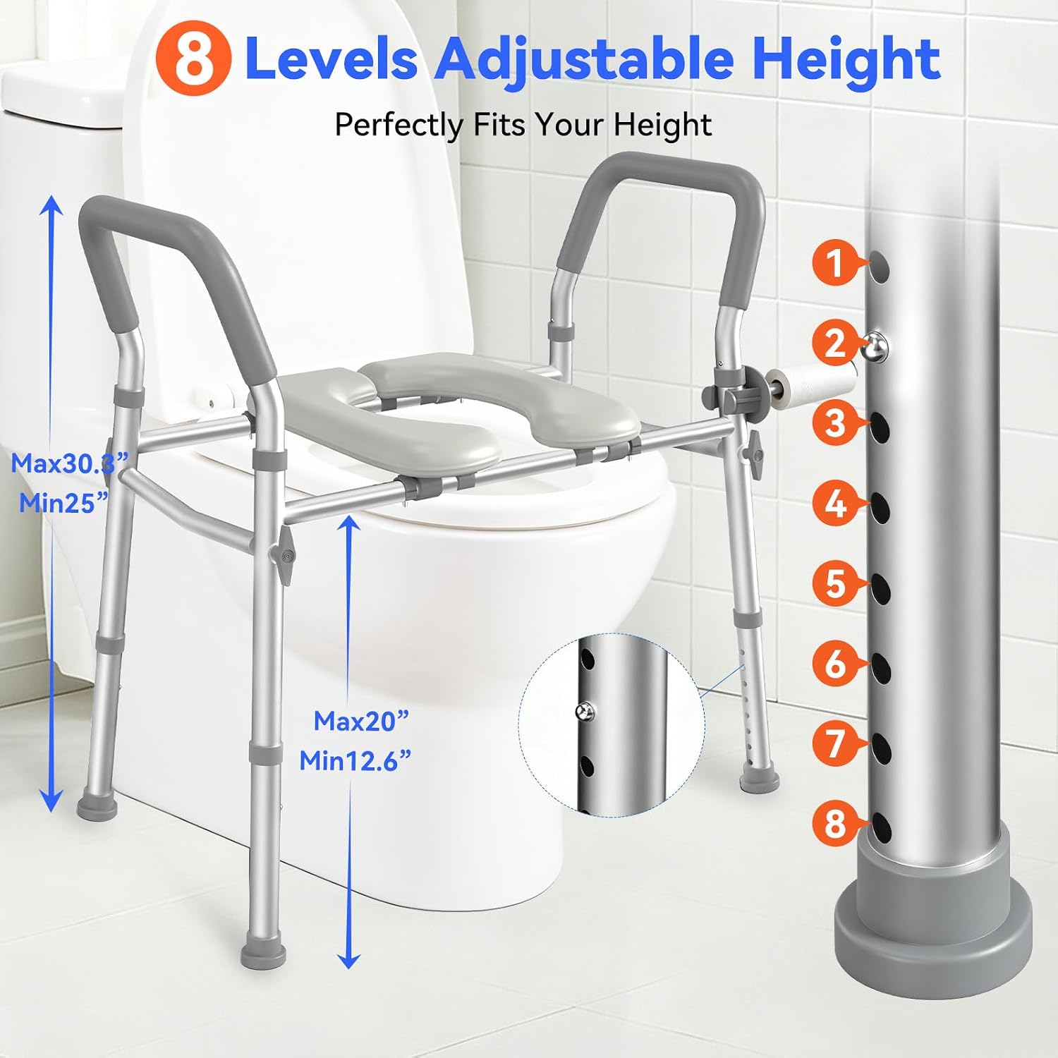 Raised Toilet Seat with Handles for Seniors, Adjustable Height & Width