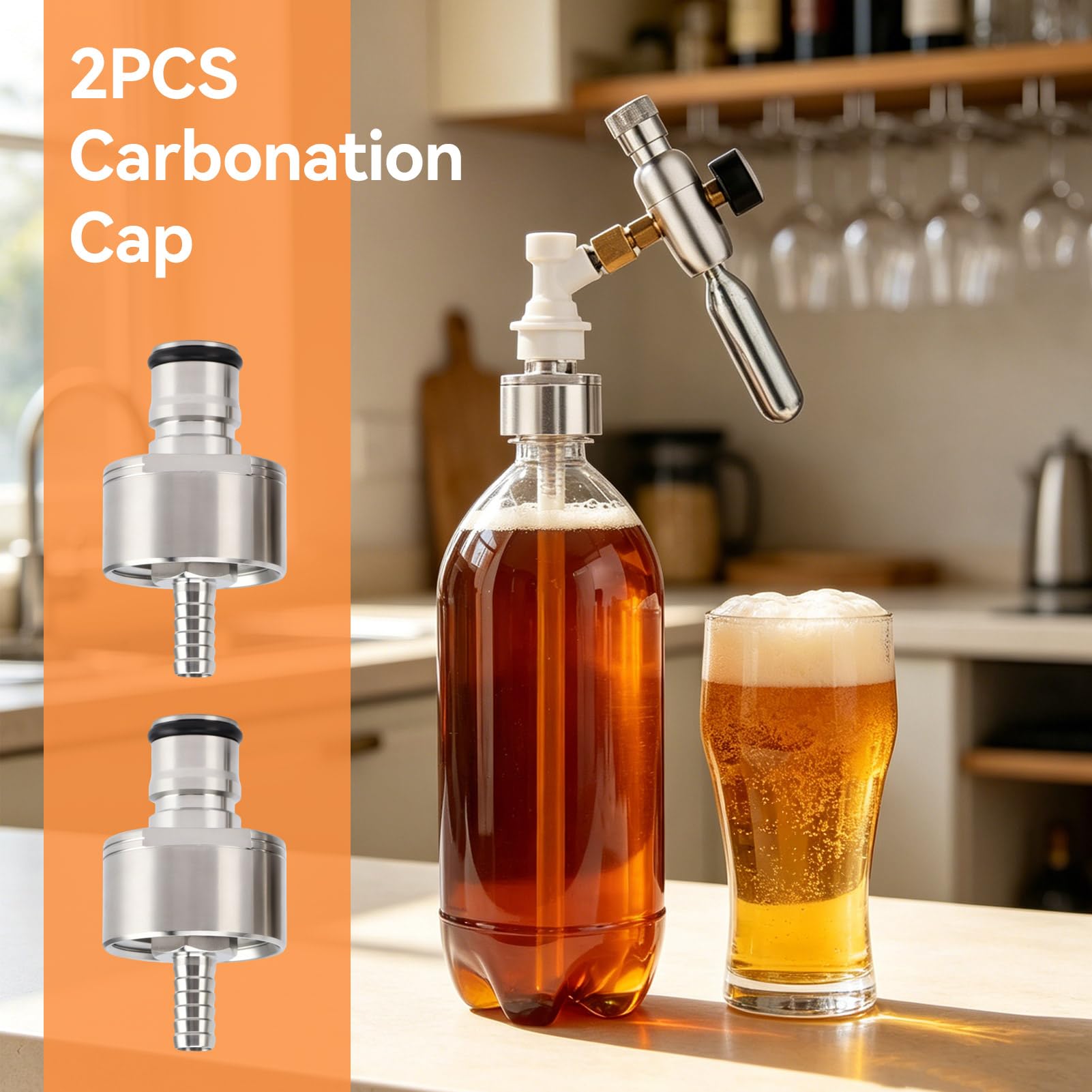 Tappo per carbonatazione, 2 pezzi Tappo per carburatore per bottiglia in PET in acciaio inossidabile Carbonatazione forzata Riempimento bottiglia in PET Accoppiamento Co2 per