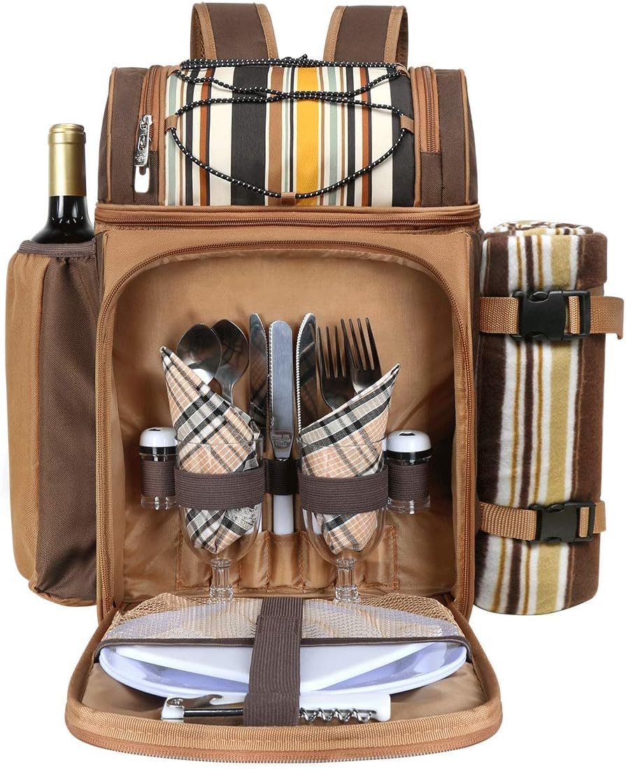 Hap Tim Picnic Backpack Cooler for 2 Person with Insulated Leakproof Cooler Bag, Wine Holder, Fleece Blanket, Cutlery Set,Perfect for Beach, Day Travel, Hiking, Camping, BBQs(AE-36083)