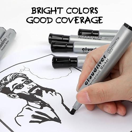 Miniatura 5 de cloudriver Marcadores permanentes de 96 unidades, juego de marcadores permanentes negros a granel, punta de cincel, marcadores a prueba de manchas