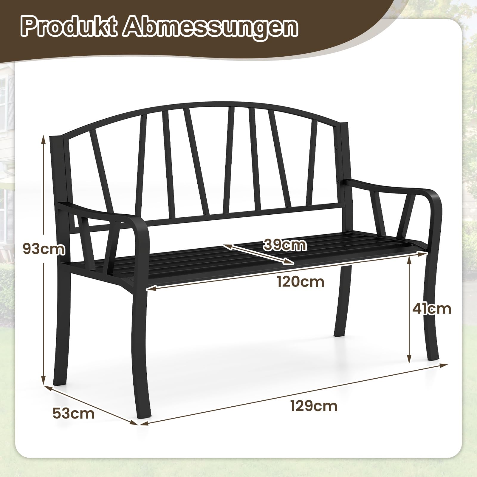 COSTWAY Metalen tuinbank, parkbank voor 2-3-zits, zitbank met rugleuning en armleuning, metalen bank, ijzeren bank voor tuin, terras, balkon, 127 x 60 x 87 cm (zwart COSTWAY Metalen tuinbank, parkbank voor 2-3-zits, zitbank met rugleuning en armleuning, metalen bank, ijzeren bank voor tuin, terras, balkon, 127 x 60 x 87 cm (zwart