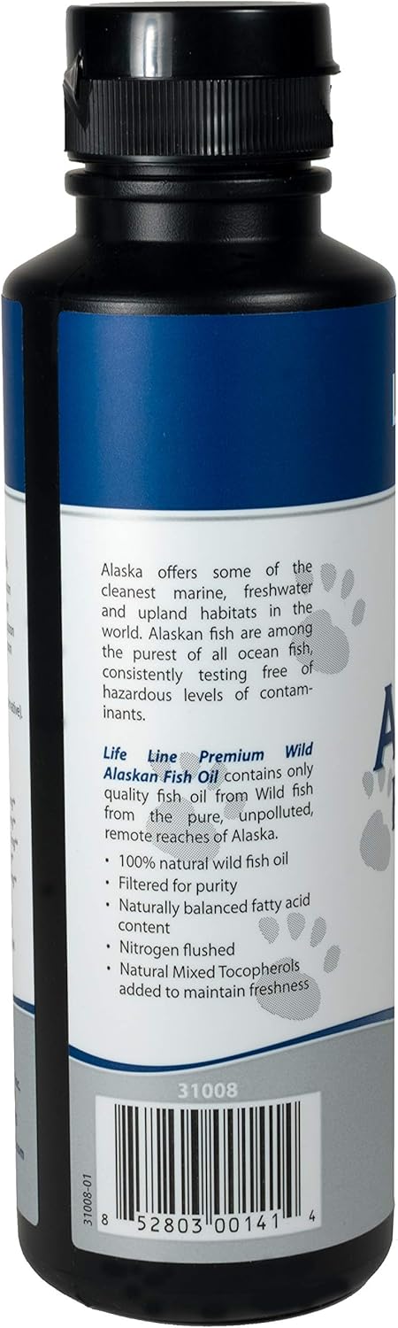 Life Line Pet Nutrition - Wild Alaskan Fish Oil, Omega 3 Daily Diet Supplement for Skin and Coat - Supports Brain, Joints, Eye and Heart Health in Dogs and Cats : Pet Supplies
