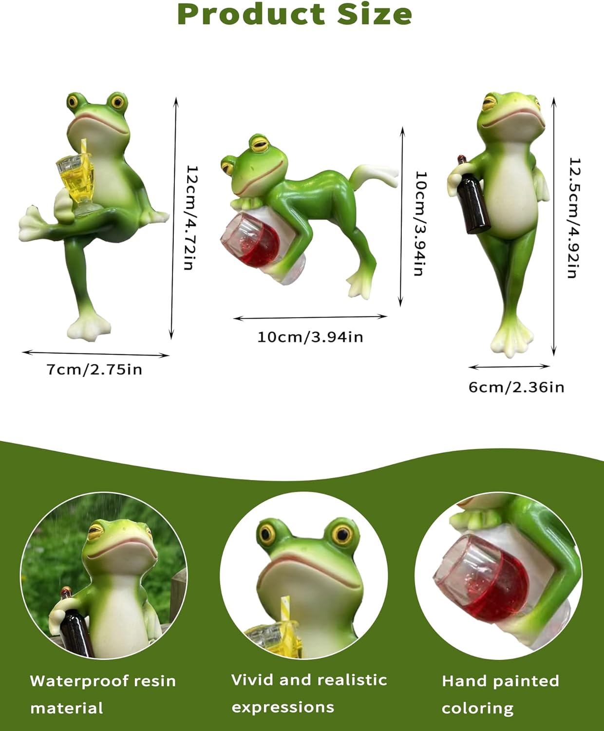 JWShang Set of 3 Tipsy Frog Figurines Plant Decorations for Pots, Miniature Resin Frog with Wine Glass Drinks, Happy Laid Back Flower Pot Hugger for Garden Outdoor Yard Lawn Ornament