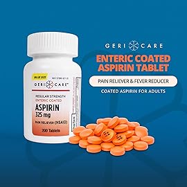 GeriCare Enteric Coated Aspirin Tablets 325mg (200 Count) NSAID Pain Reliever & Fever Reducer for Adults- Regular Strength Aspirin for Headache Arthritis Menstrual & Muscle Pain