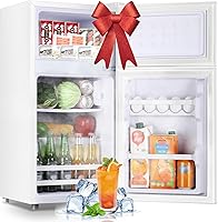 DEMULLER Mini Fridge 2.4 Cu Ft Double Door Refrigerator with Freezer, 7-Level Temp Control - Compact White for Dorm Office Apartment