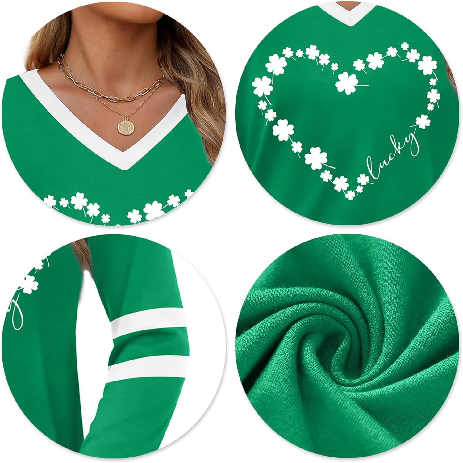 St Patricks Day Shirts for Women Lucky Shamrock Graphic T Shirt V Neck St Patrick's Day Long Sleeve Tops - Image 5