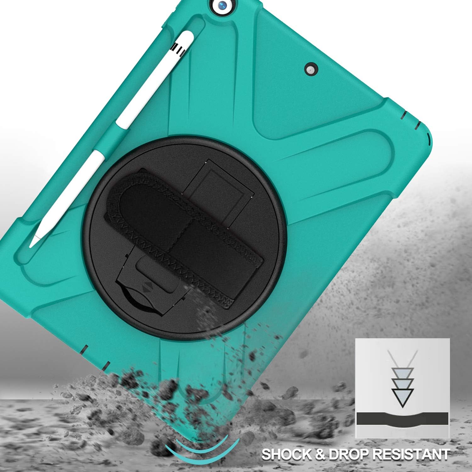 ProCase Rugged Case for iPad 9th/ 8th/ 7th Generation 10.2" (2021/2020/2019), Heavy Duty Shockproof Protective Cover with Strap for iPad 9/8/7 -Teal