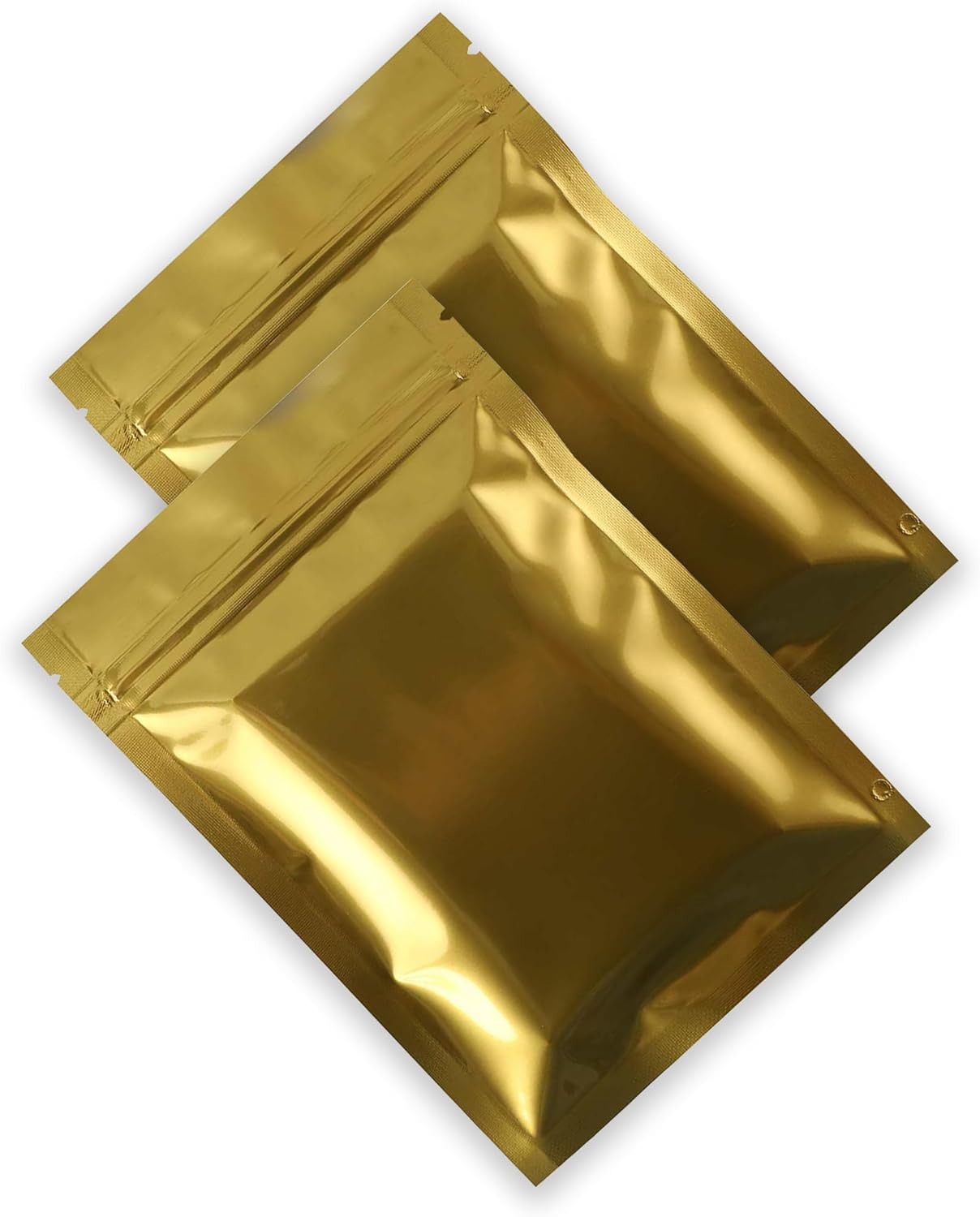 Double-Sided Glossy Gold Resealable Zipper Seal Lock Packaging Flat Smell Proof Bags for Small Business, Home Use, Food Packaging, Beauty Storage Bags (500, 2.36 inch x 3.54 inch)