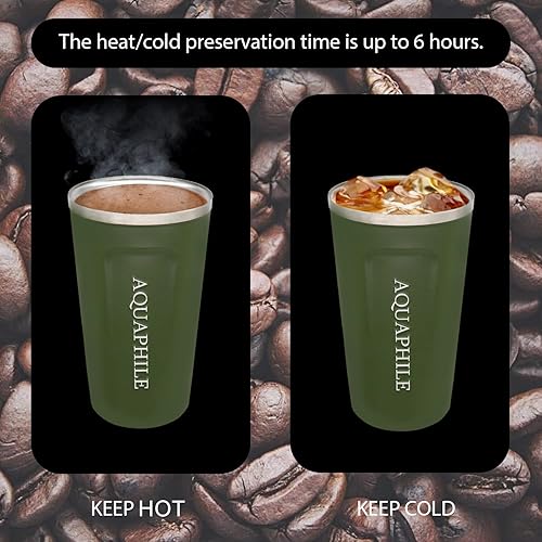 Miniatura 5 de AQUAPHILE Taza de café reutilizable, taza de café de viaje con tapa a prueba de fugas, taza térmica de doble pared, vaso de café portátil de acero
