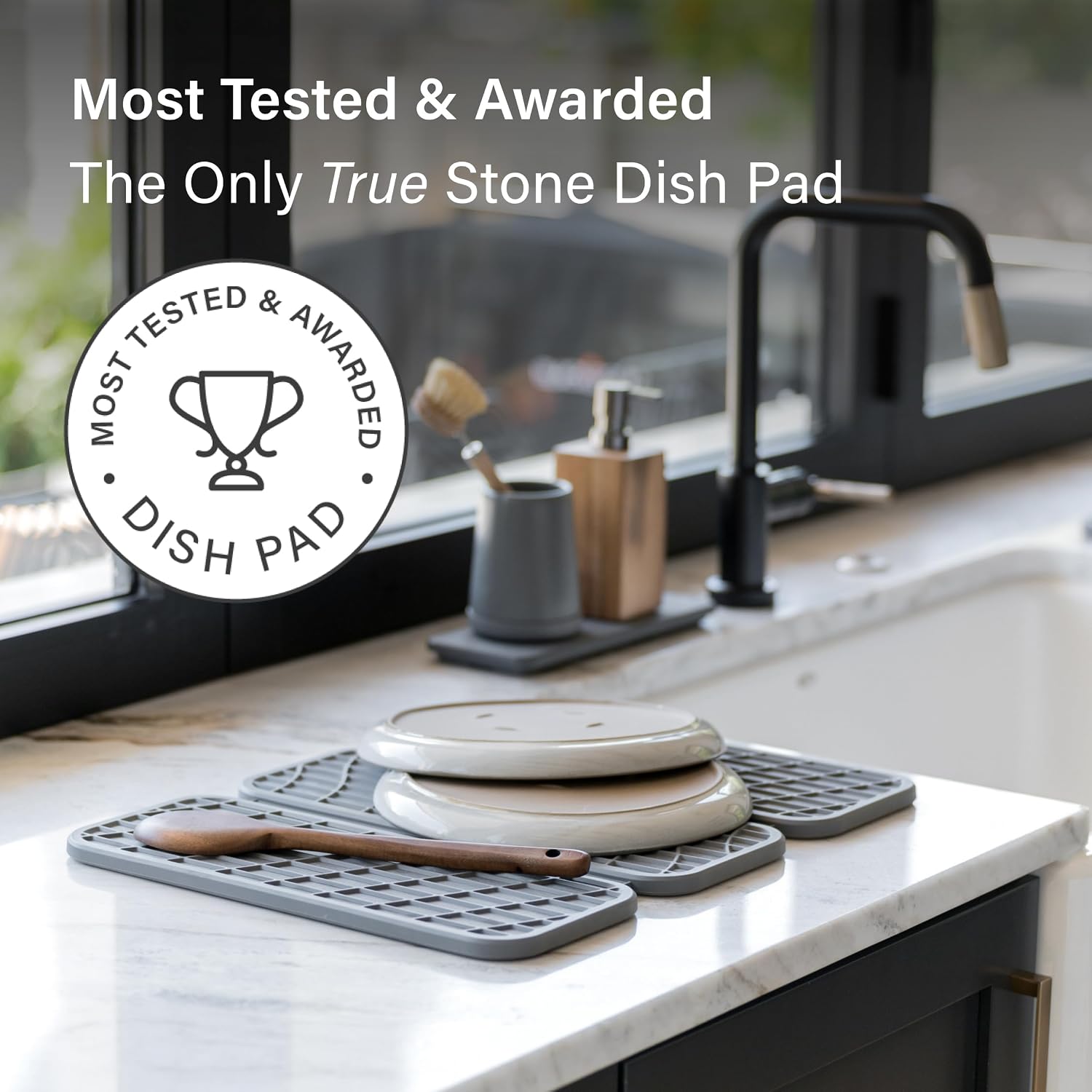Dish Pad - Collapsable Stone Dish Drying Mat with Diatomaceous Earth for Quick Drying - Ultra Absorbent - Encased in Silicone - Eco-Friendly, Foldable - Original 19.9x15.2, Slate