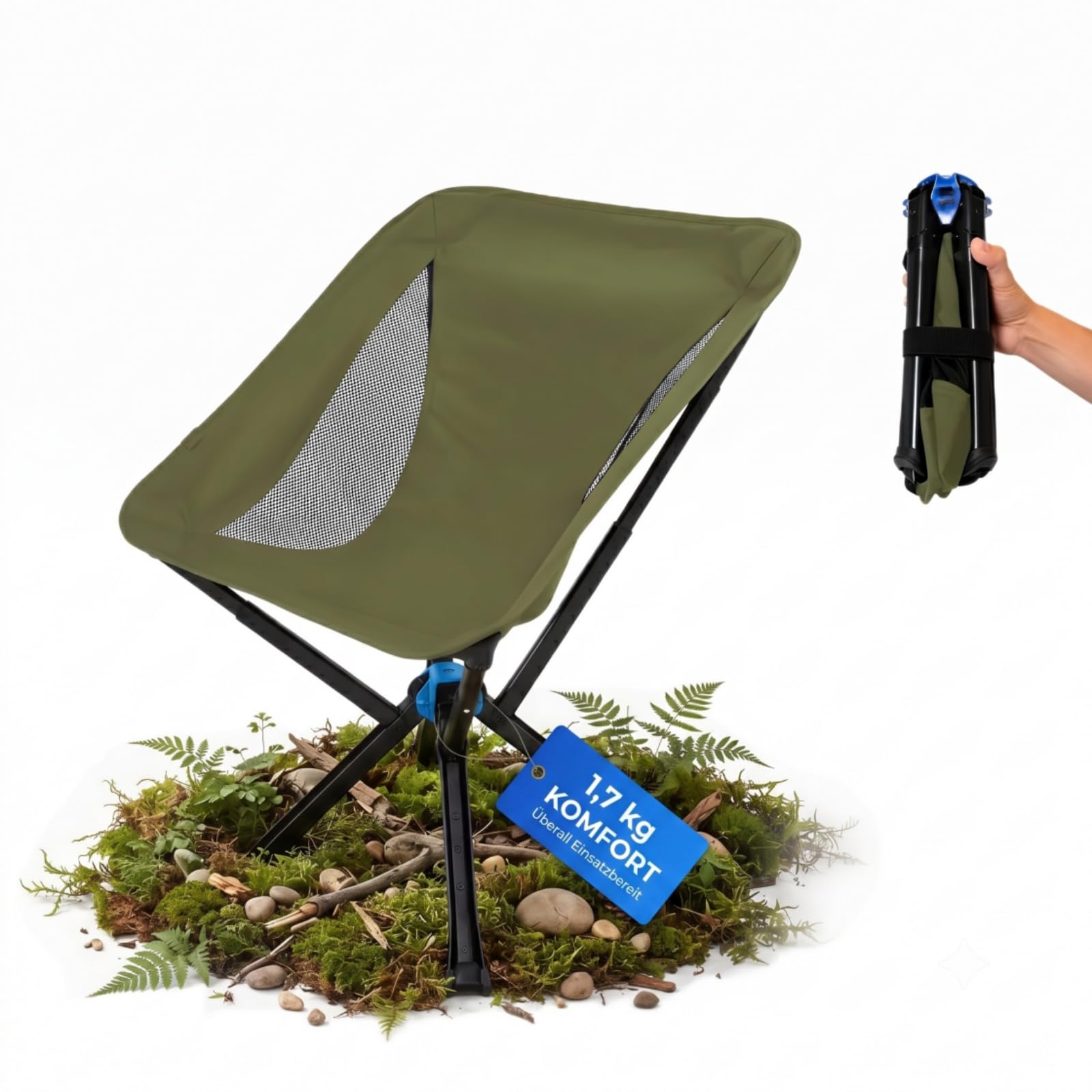 outwild campingstuhl, 1/2/3er Pack Faltbar 150kg | 1.7kg ultraleicht,QuickClick-System,150kg Belastbarkeit,für Single Partner Familie Camping