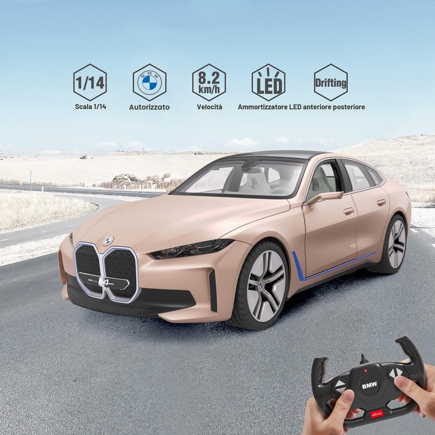 RASTAR BMW i4 Telecomandata, 1/14 Concept RC Auto Giocattolo Dorato, Modello Pressofuso per Bambini, Ragazzi e Adulti