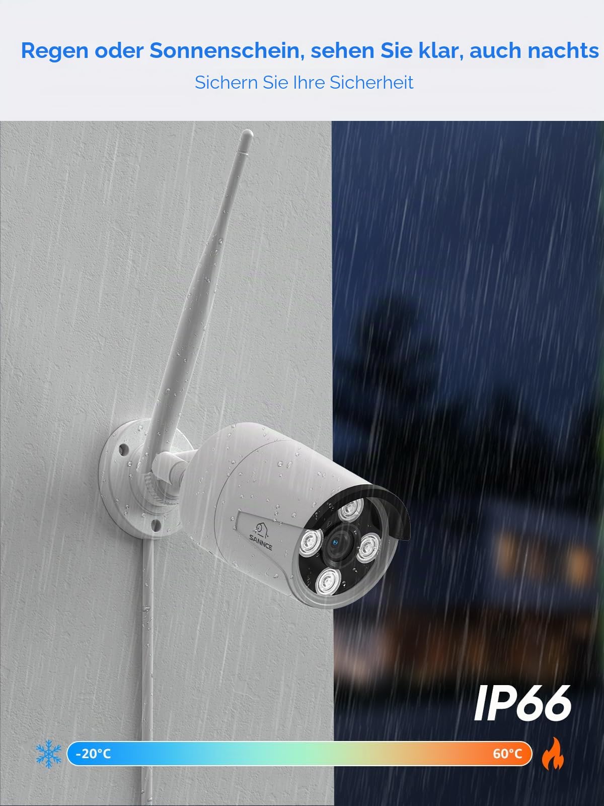 SANNCE 4K WLAN Überwachungskamera Set Aussen, 4X 8MP Bullet Kameras mit WiFi 6 (2,4 GHz & 5,8 GHz) Kamera Außen 16-Kanal NVR Recorder ohne Festplatte, Farbnachtsicht, 2-Wege-Audio, Personenerkennung