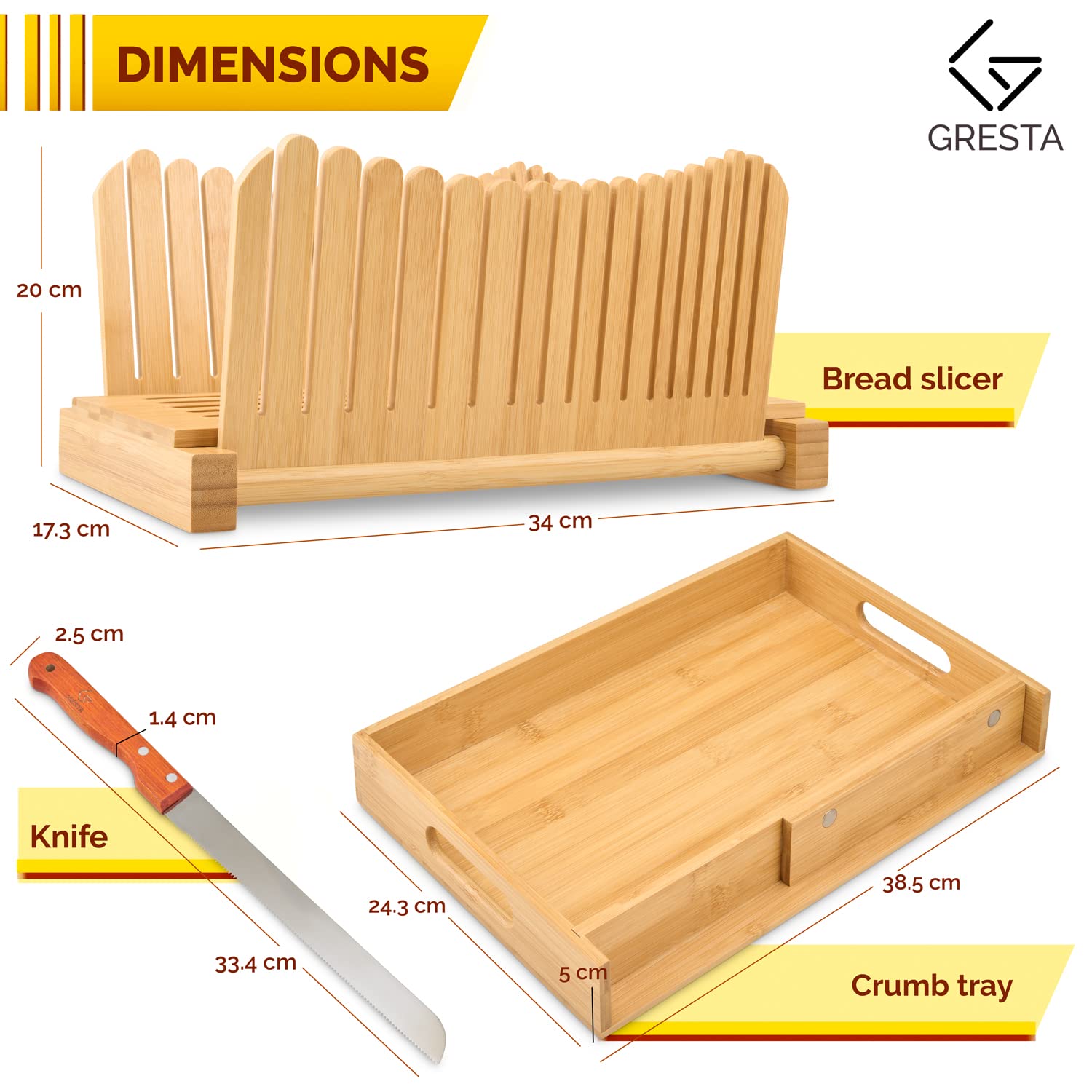 Bread Slicer, Bread Slicer for Homemade Bread, Bread Cutter, Bread Slicing Guide with 3 different sizes- comes with a Bread Knife for Homemade Bread and a Mesh Bag