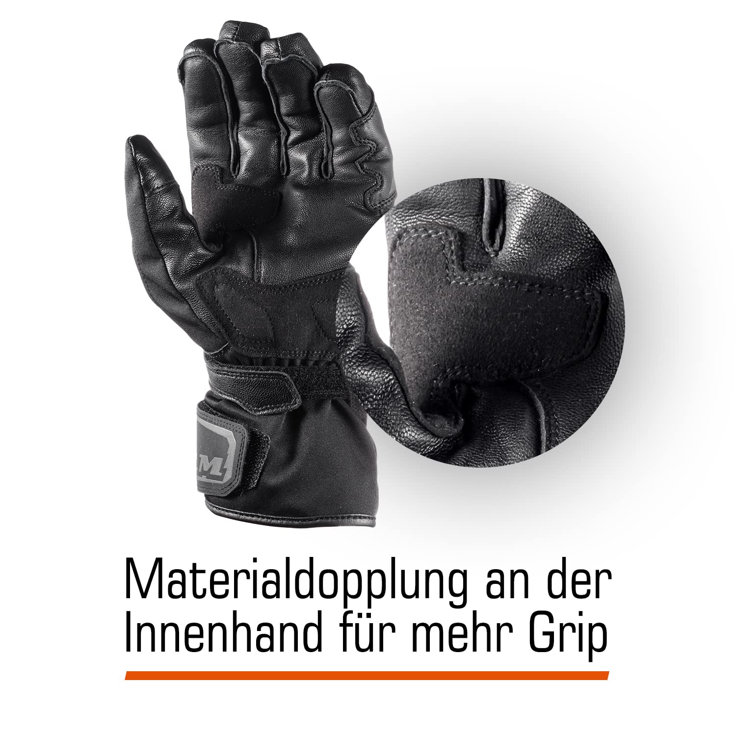 FLM Torque WP Leder/Textilhandschuh Lang - Wasserdicht & Winddicht - Knöchelschutz - Touchscreen-Funktion - Reflektoren