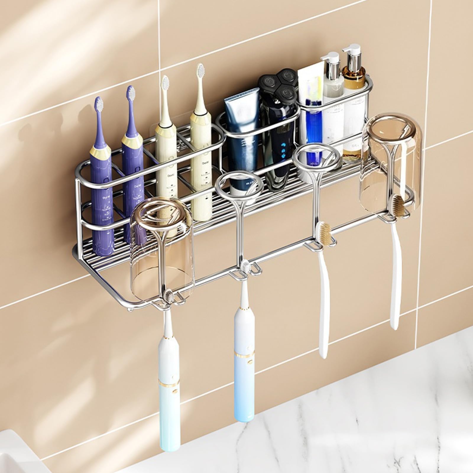 Supporto da parete in acciaio inox per dentifricio e spazzolino da denti, facile installazione, per l'organizzazione del bagno, uso multiuso