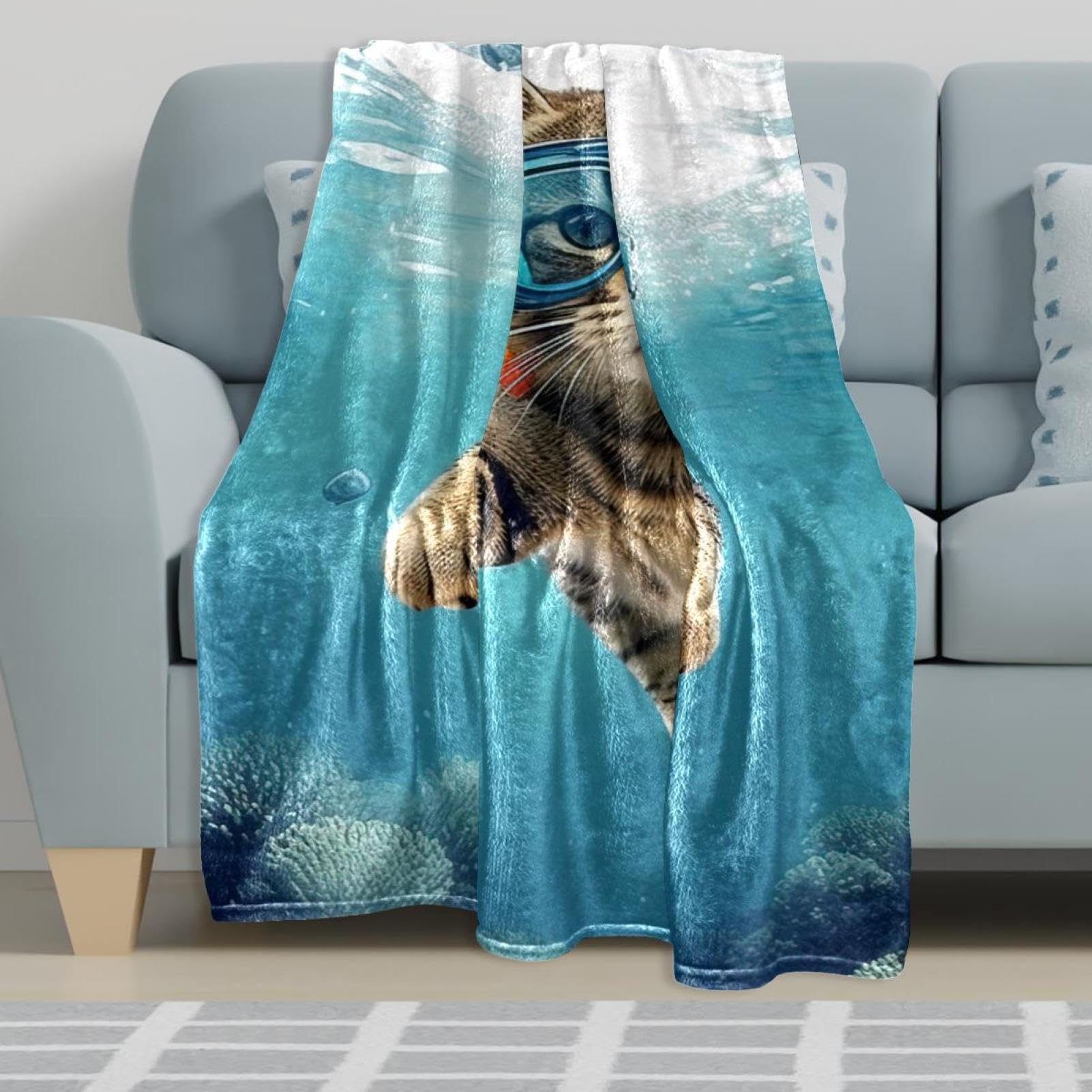 Lustige Katzen-Flanell-Decke – 127x152 Cm, 620 G – Piratenkapitän-Motiv, Kuschelig Warm