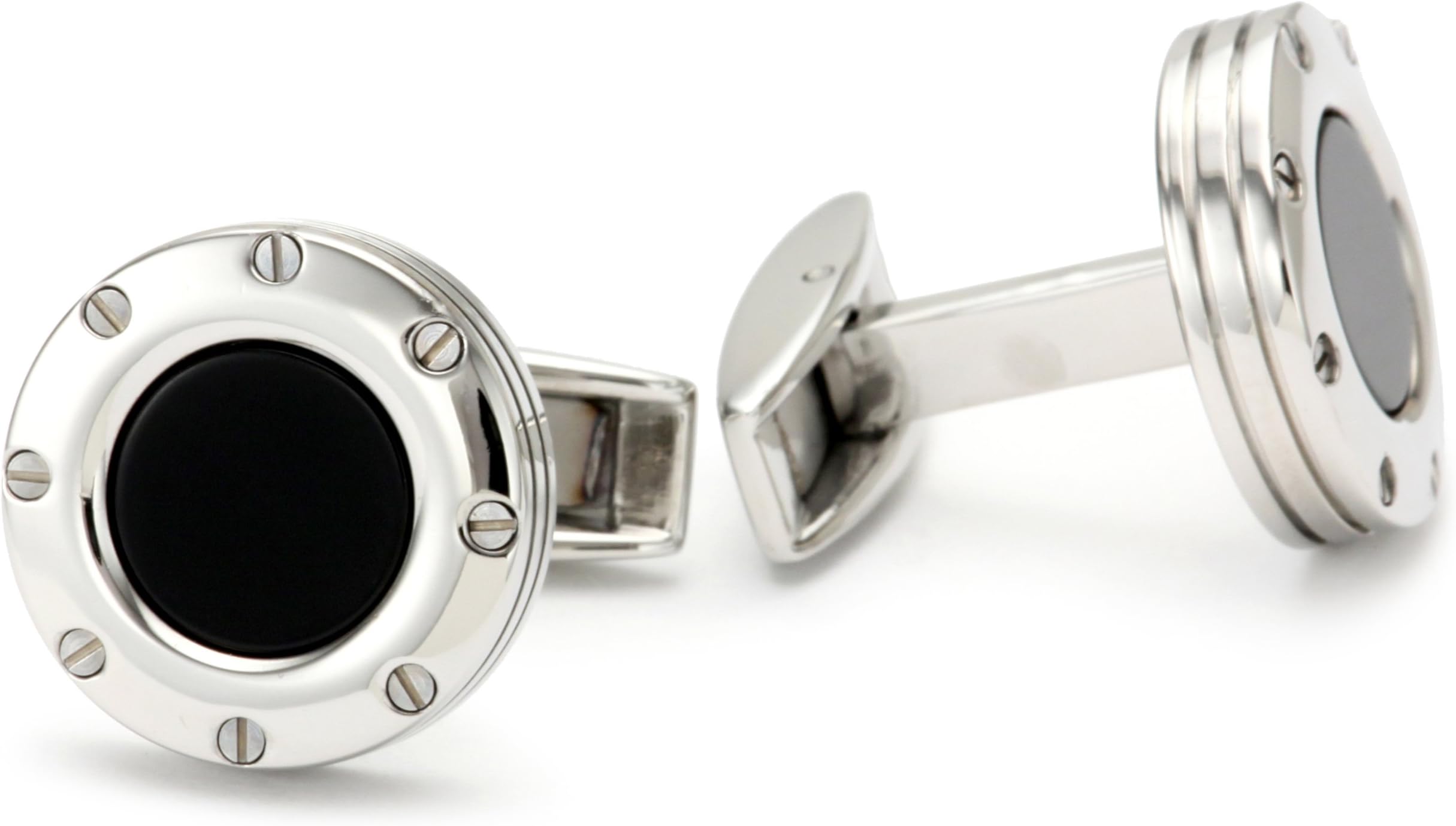 Men's Colibri Jewelry "Daytona" Stainless Steel and Black Onyx Cuff Links