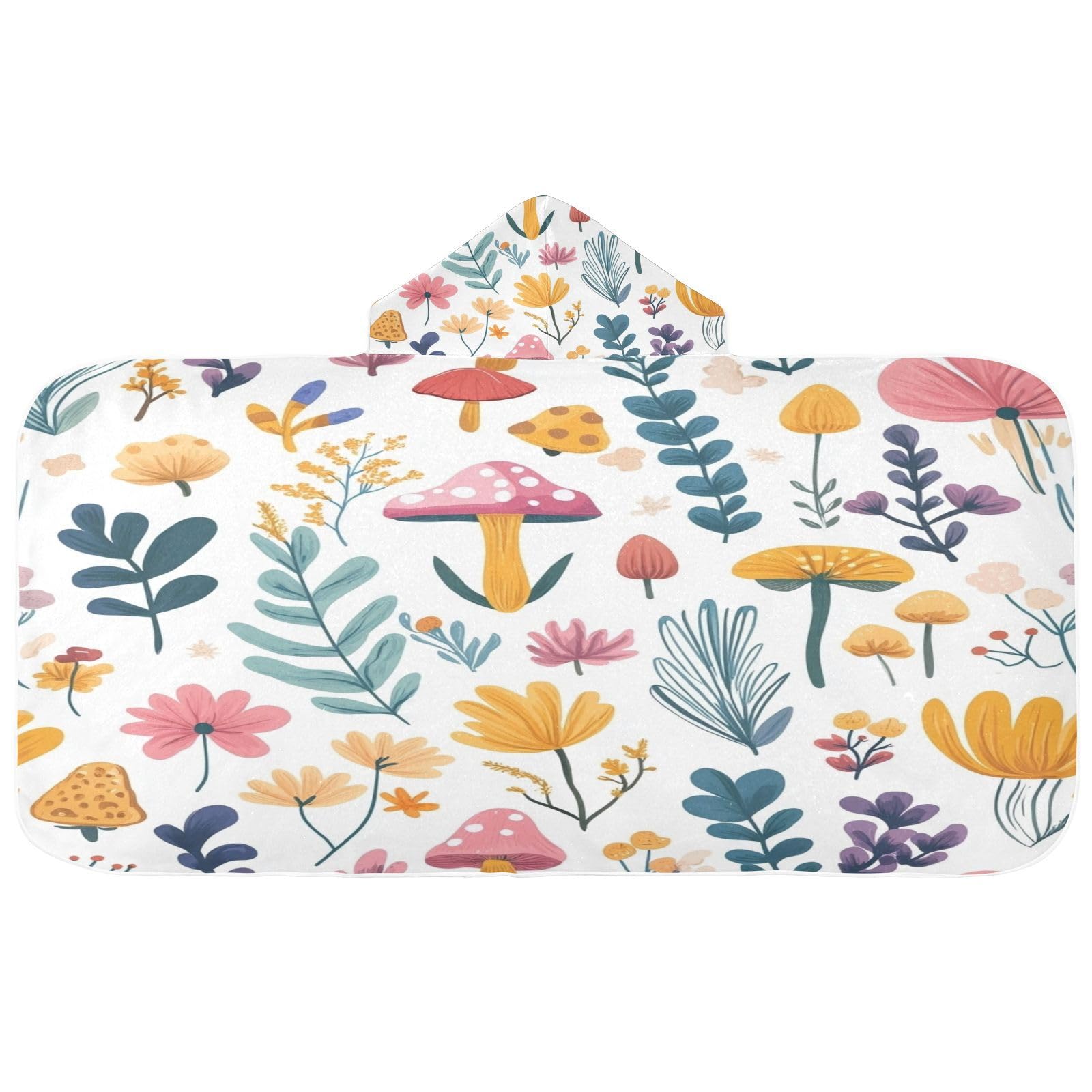Kigai Flower Mushroom Hooded Beach Towel for Kids Soft Absorbent Quick Dry Bath Towel with Hood Lightweight Toddler Shower Pool Bath Wrap for Boys Girls