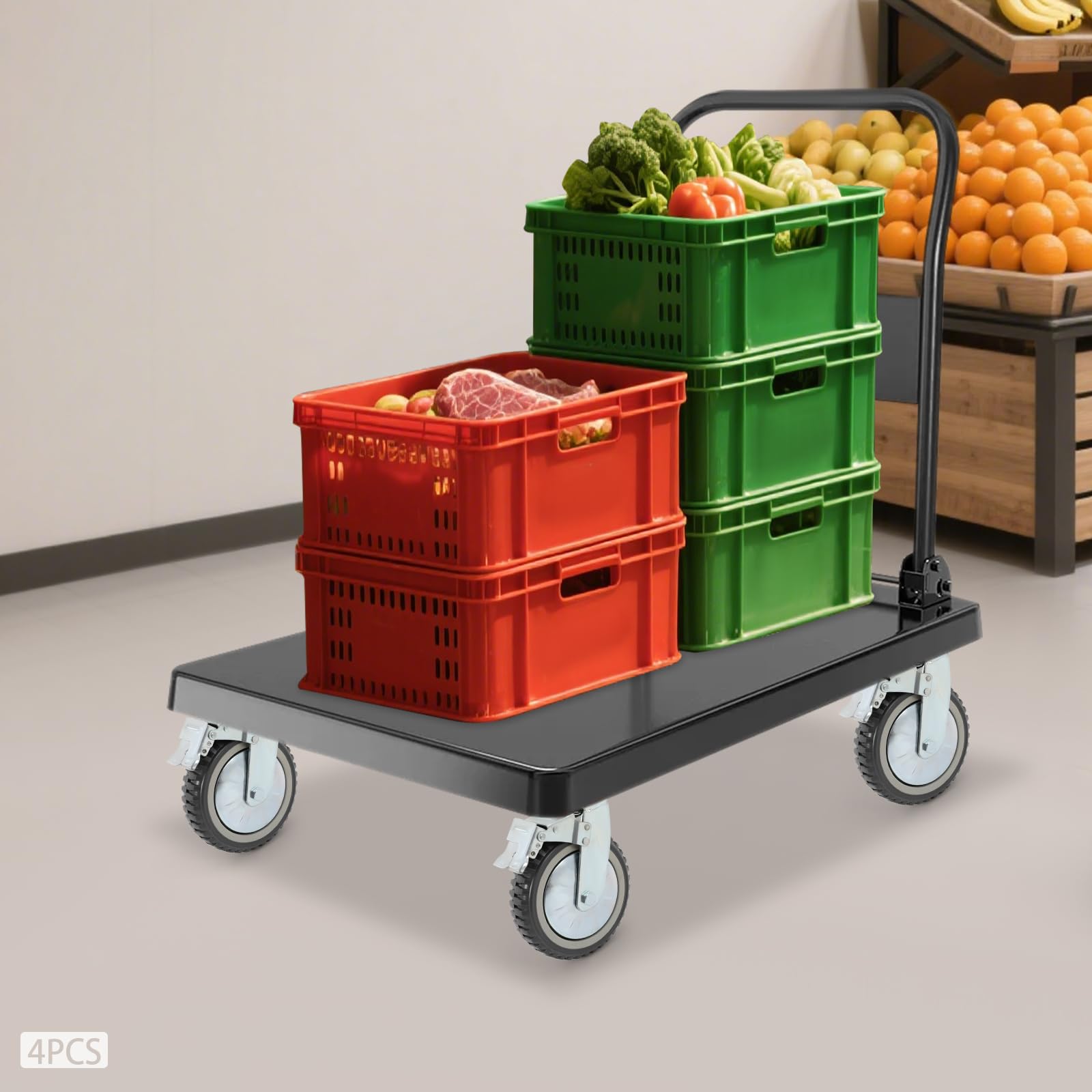 4 Stück Schwerlast Lenkrollen, 360° Drehbar Lenkrollen mit Bremsen, Outdoor Schwerlastrollen Transportrollen Möbelrollen Universalrollen, für Wohnungen, Lagerhäusern, Geschäften, Restaurants