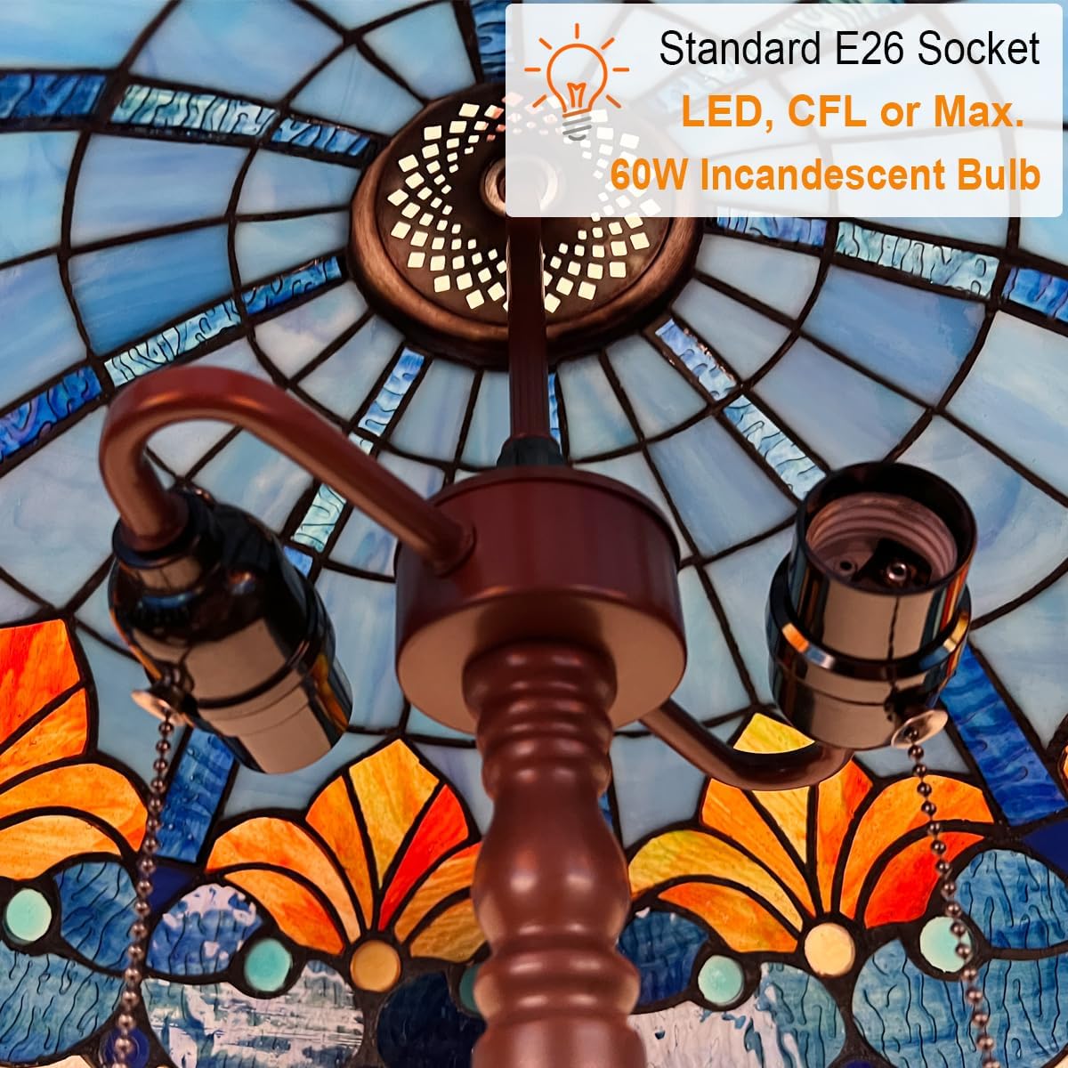 Tiffany Floor Lamp with Handcrafted Stained Glass Shade,Antique Style Tall Standing Double Pole Light for Living Room,Bedroom,Office,Decorative Lighting W16 xH62