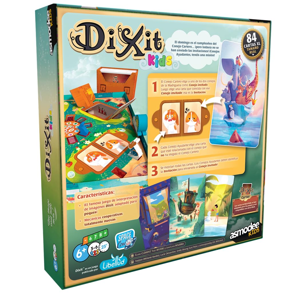 Asmodee Kids Dixit Kids, Juego de Mesa cooperativo para niños, Juego de Mesa Familiar con Preciosas Ilustraciones, A Partir de 6 años, De 3 a 6 Jugadores, Duración: 25 Minutos, Español