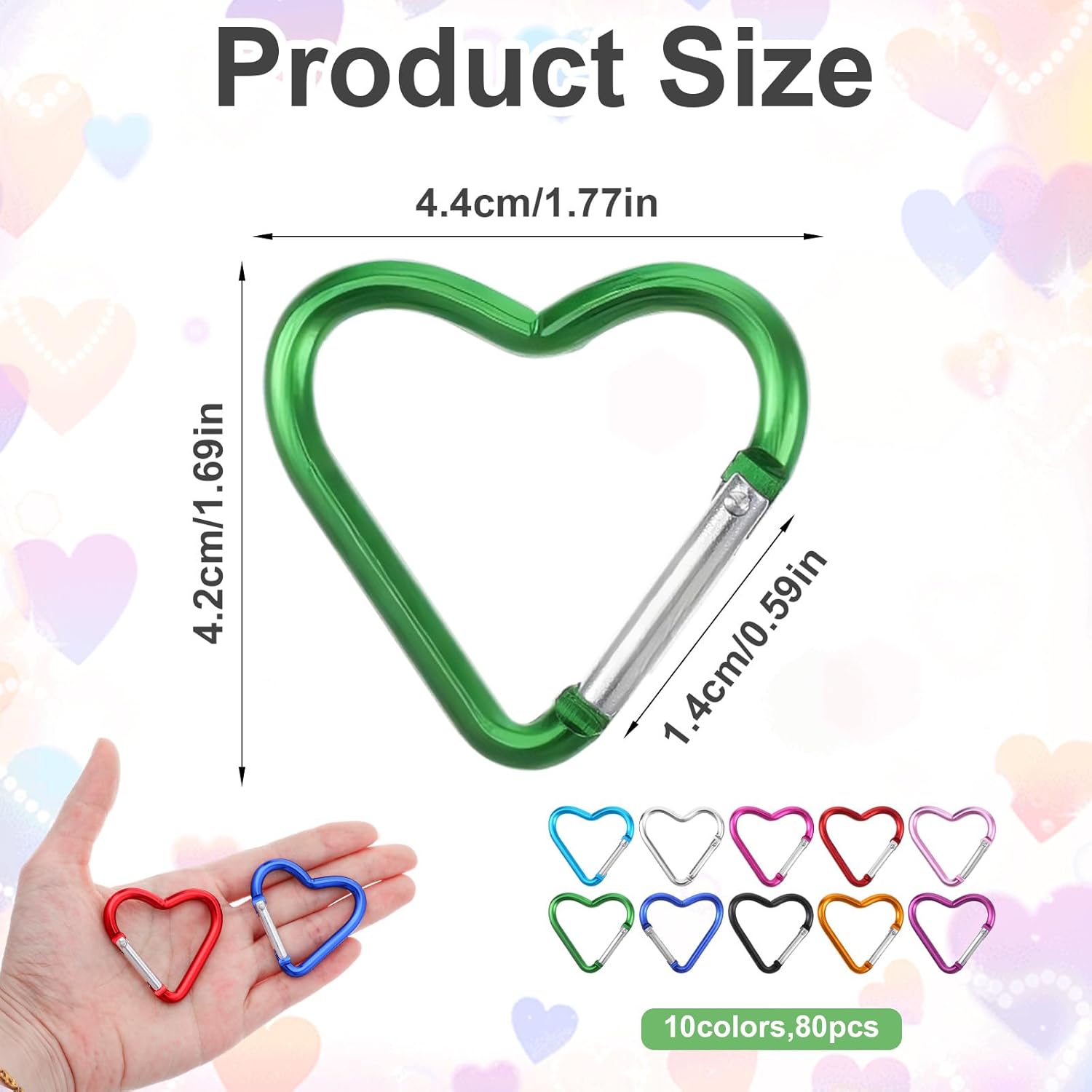 80 Pcs Heart Keychain Clips Bulk, Aluminum Alloy Keychain Clip Cute Heart Snap Hook Key Holder, Spring Loaded Key Ring for Outdoor Travel Walking, Keys, Dog Leash, Water Bottle Holder