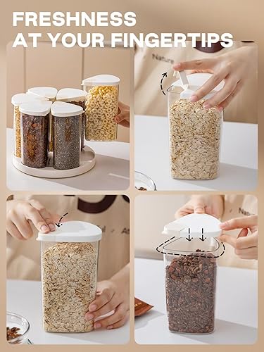 Miniatura 9 de LivLab Mker Contenedores giratorios de cereales de 4 litros de 4 cuartos de galón, dispensador de cereales sin BPA con tapas, bandeja giratoria de
