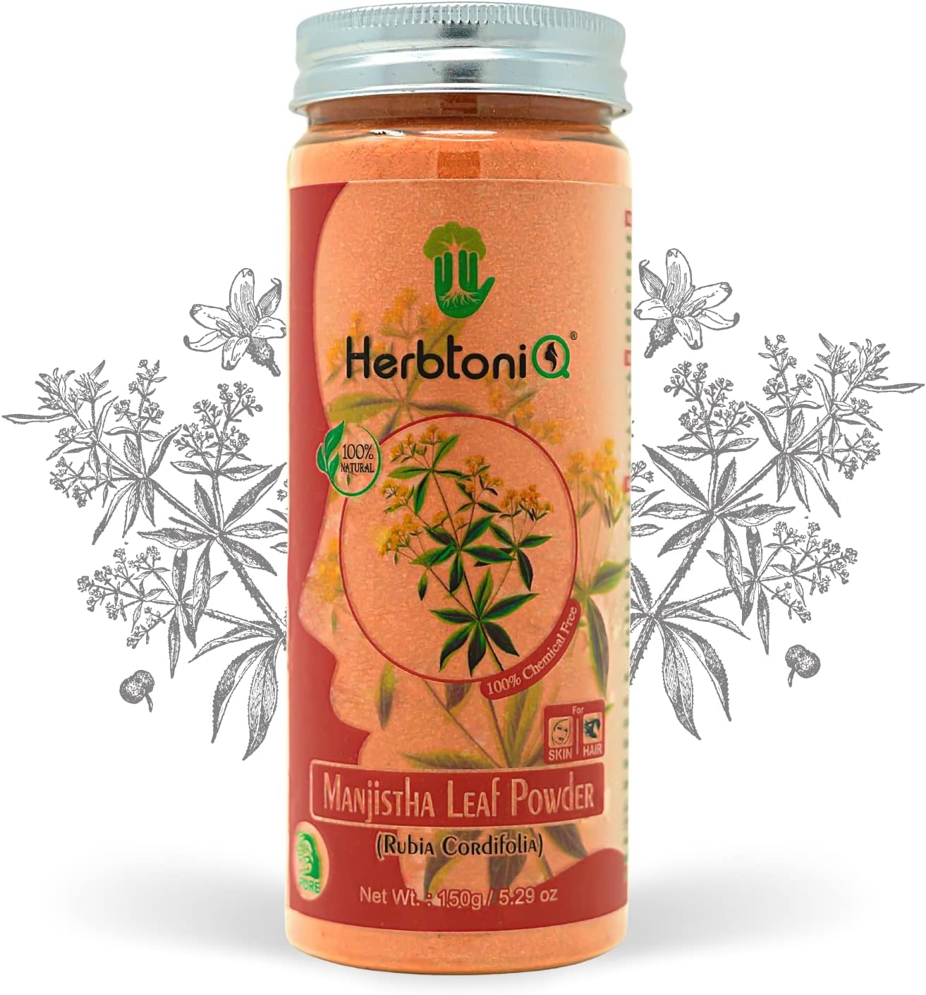 Herbtoniq Manjistha Leaf Powder (Rubia Cordifolia) For Face Pack and Hair Pack