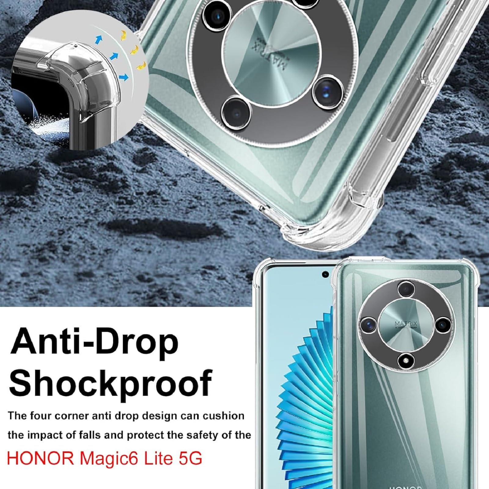 Xxmbbjy Cover per Honor Magic 6 Lite 5G Custodia, Morbido TPU Anti Ingiallimento Silicone Protettiva Cover per Honor Magic 6 Lite 5G - Trasparente