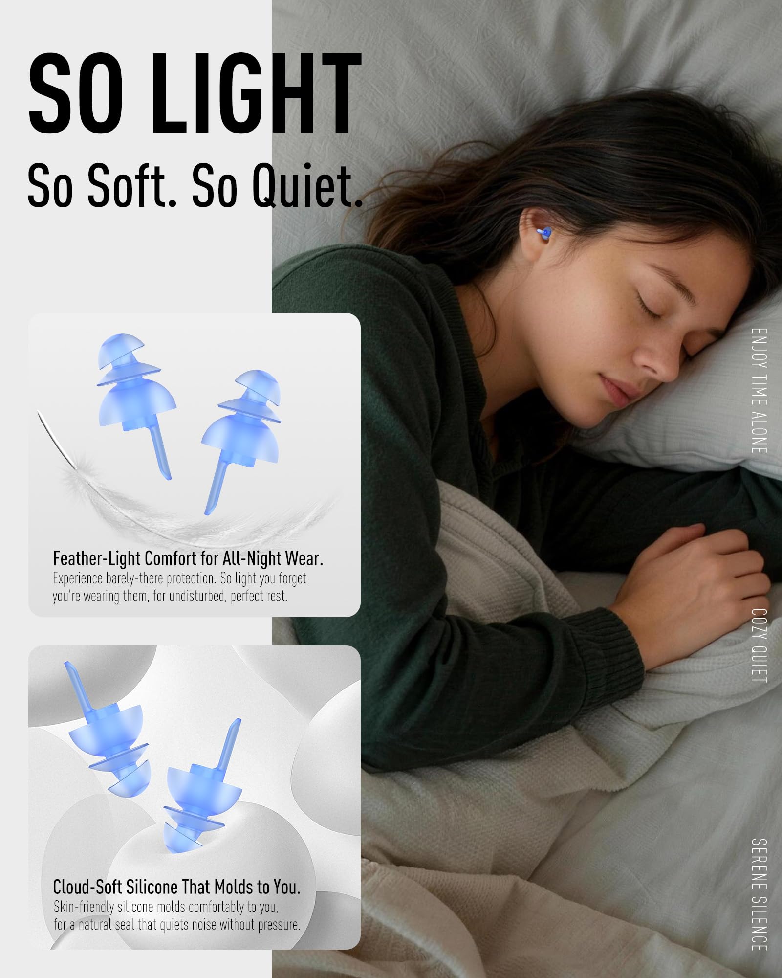 Lot de 3 paires de bouchons d'oreilles réutilisables en silicone pour réduire le bruit du sommeil, blocage du son, bouchons d'oreilles anti-ronflements pour dormeur latéral, étude, voyage,