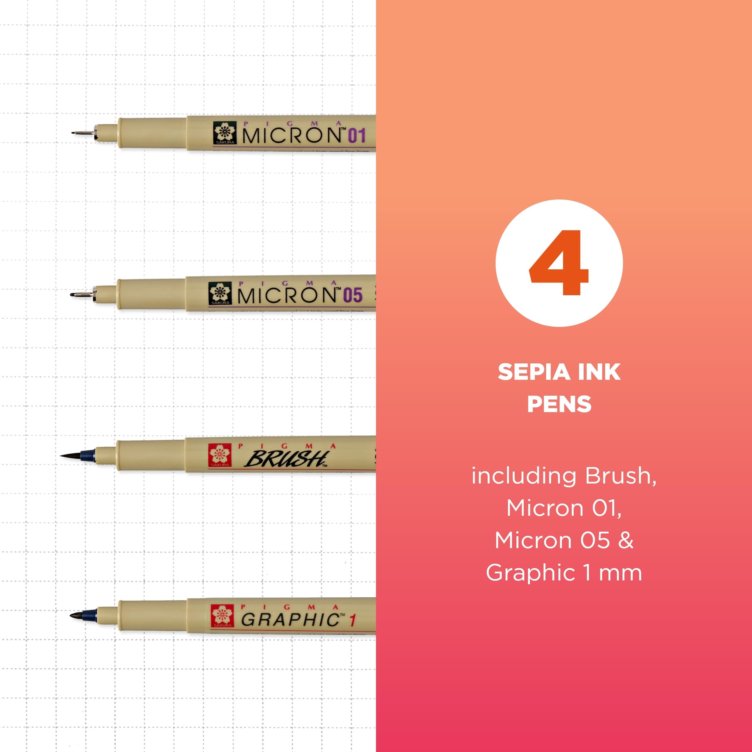 SAKURA 50040 4-Piece Pigma Drawing Brush Pen Set, Sepia : Amazon