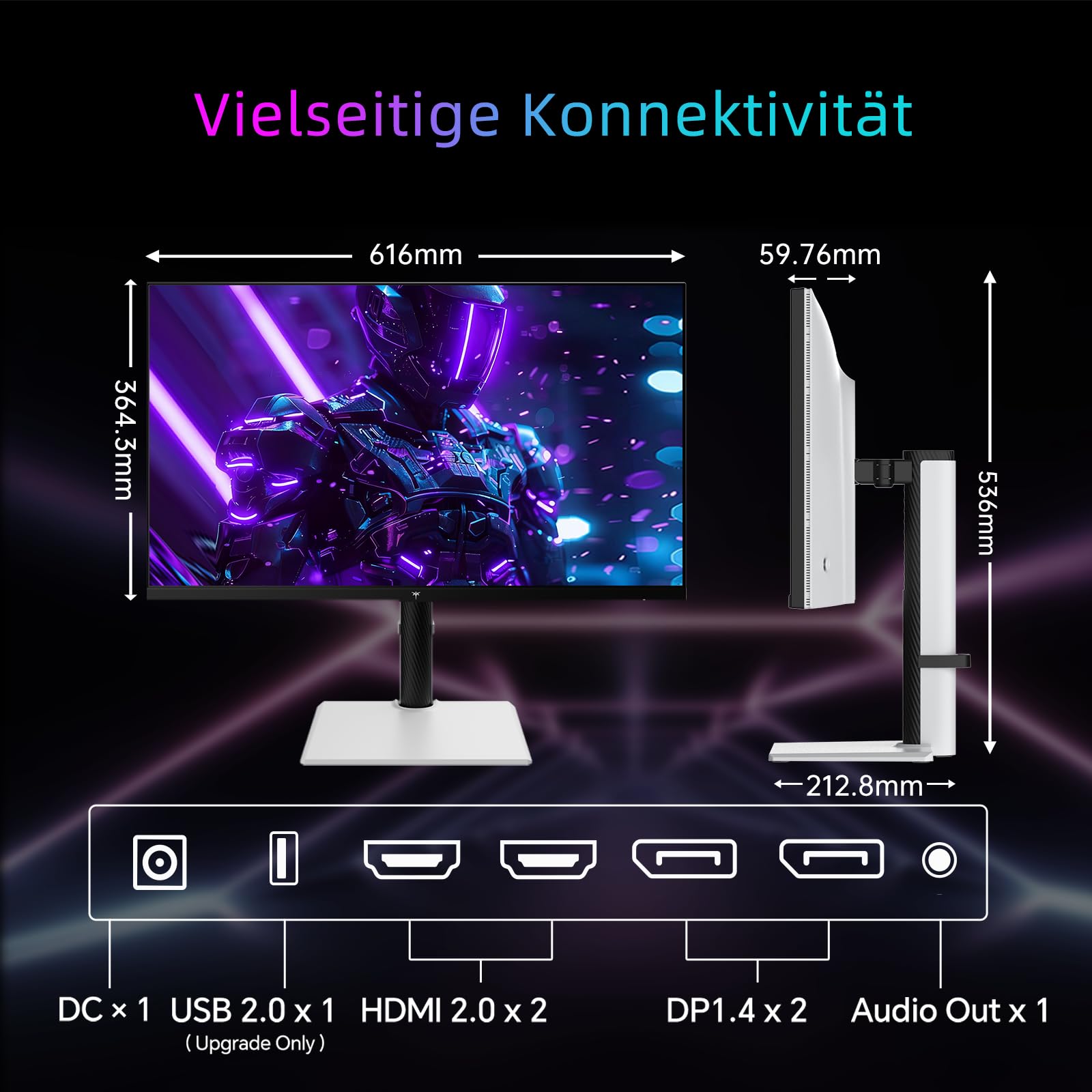 KTC Monitor Gaming 27" WQHD, 2560x1440, 210Hz, 1ms GTG, Fast IPS, Adaptive Sync, Bianco Schermo PC, HDR400, 131% sRGB, Altoparlanti Integrati, Luce blu bassa, VESA 100x100, DP1.4/HDMI 2.0, H27T6