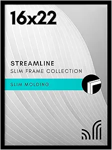Americanflat 16x22 Picture Frame with Polished Plexiglass - Streamline Collection - Thin Border Picture Frame for Wall Display - Hanging Hardware Included - Black