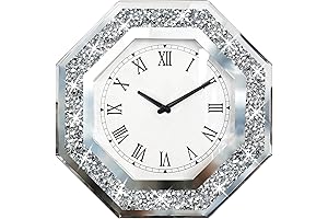 Octagon Mirror Glass Rhinestone Clock: A Sparkling Symphony for Your Walls